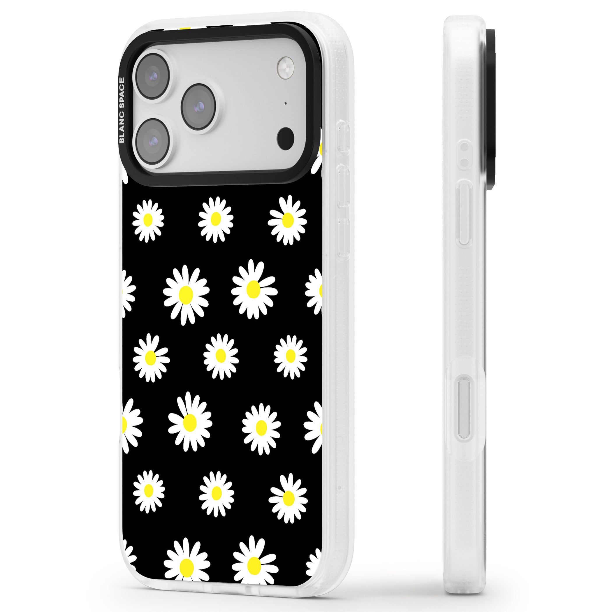 Personalised Chic Daisy Pattern iPhone 17 Pro Max Impact Air Clear Phone Case Side Profile