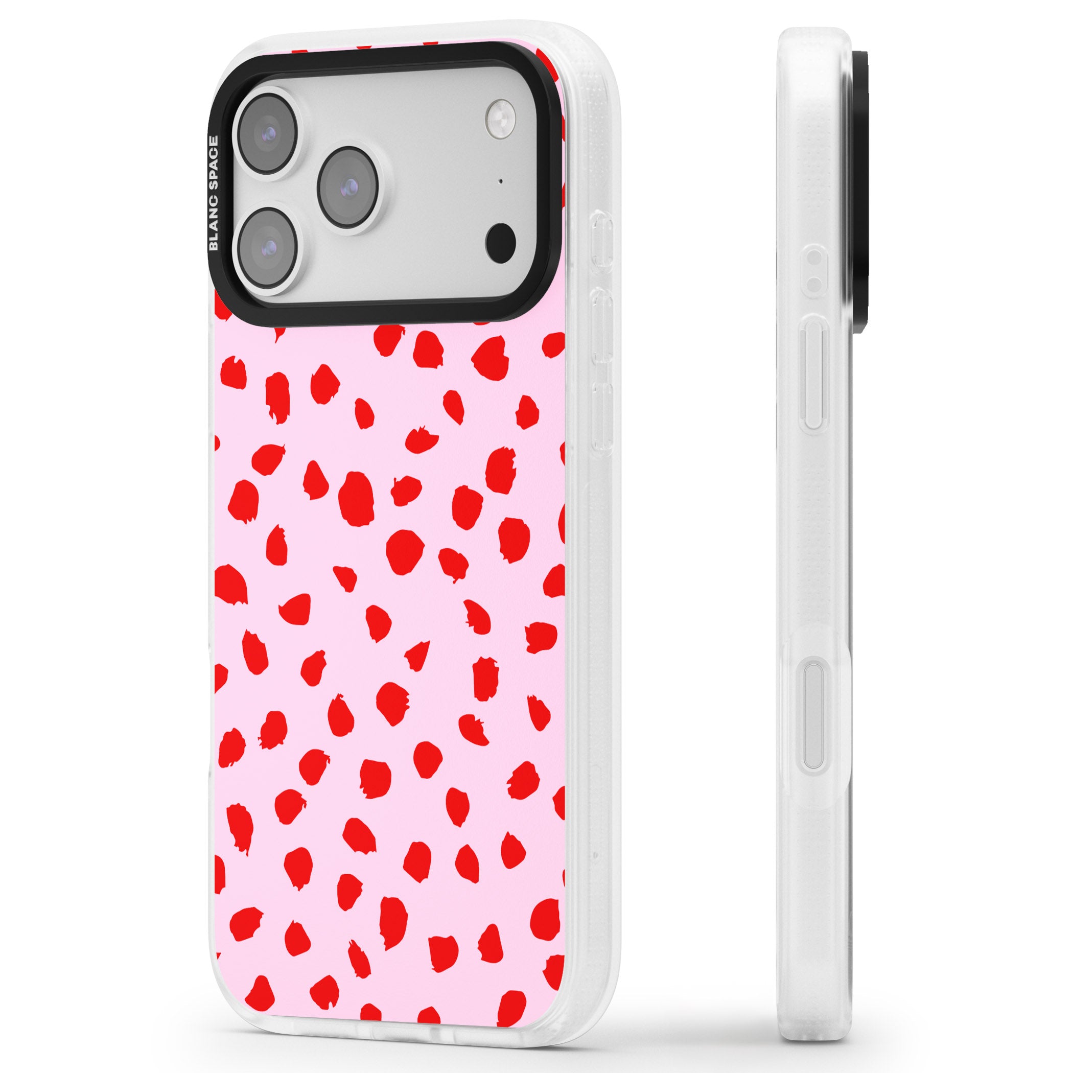 Red Polka Dot iPhone 17 Pro Max Impact Air Clear Phone Case Side Profile