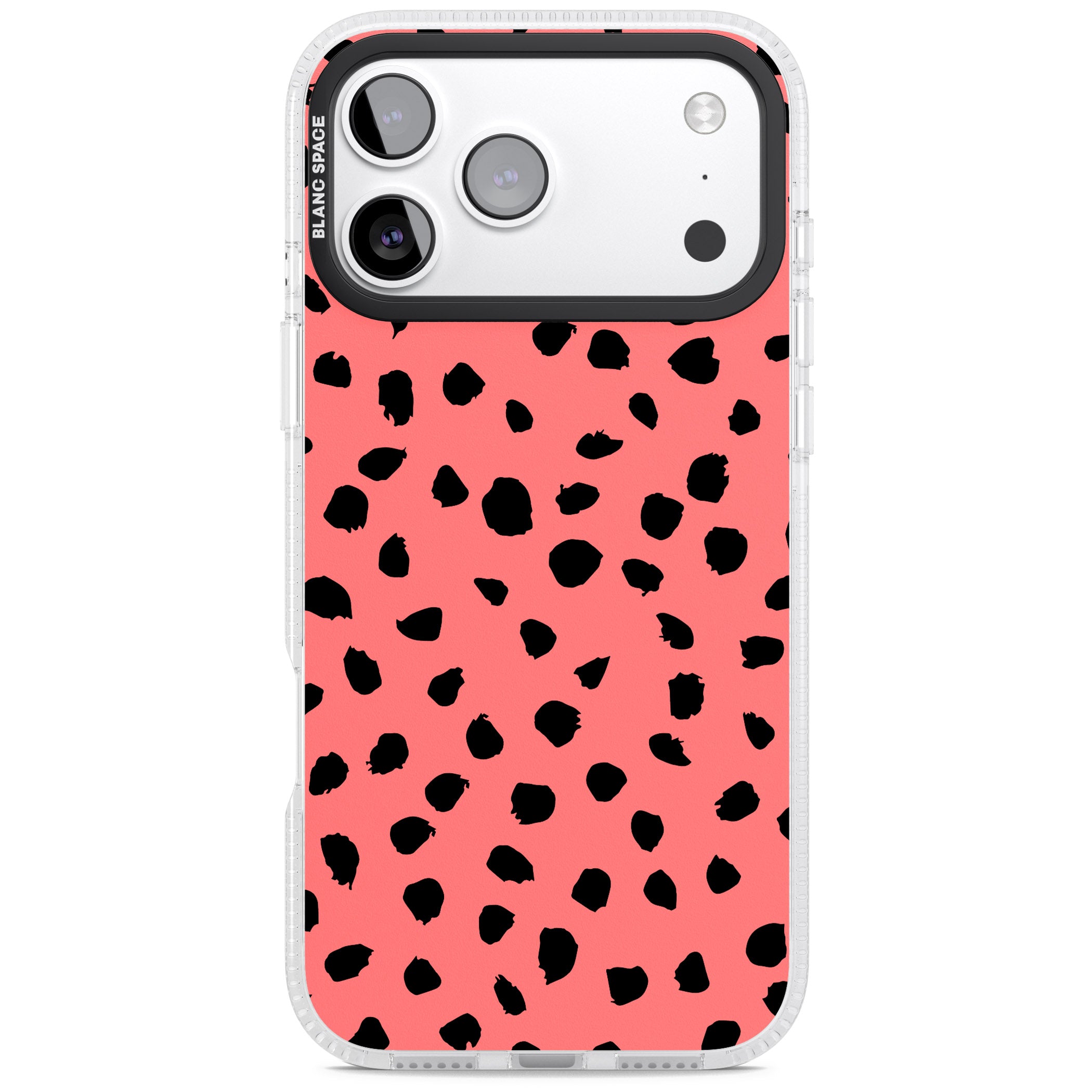 Black Dalmatian Spots On Coral iPhone 17 Pro Max Impact Air Clear Phone Case