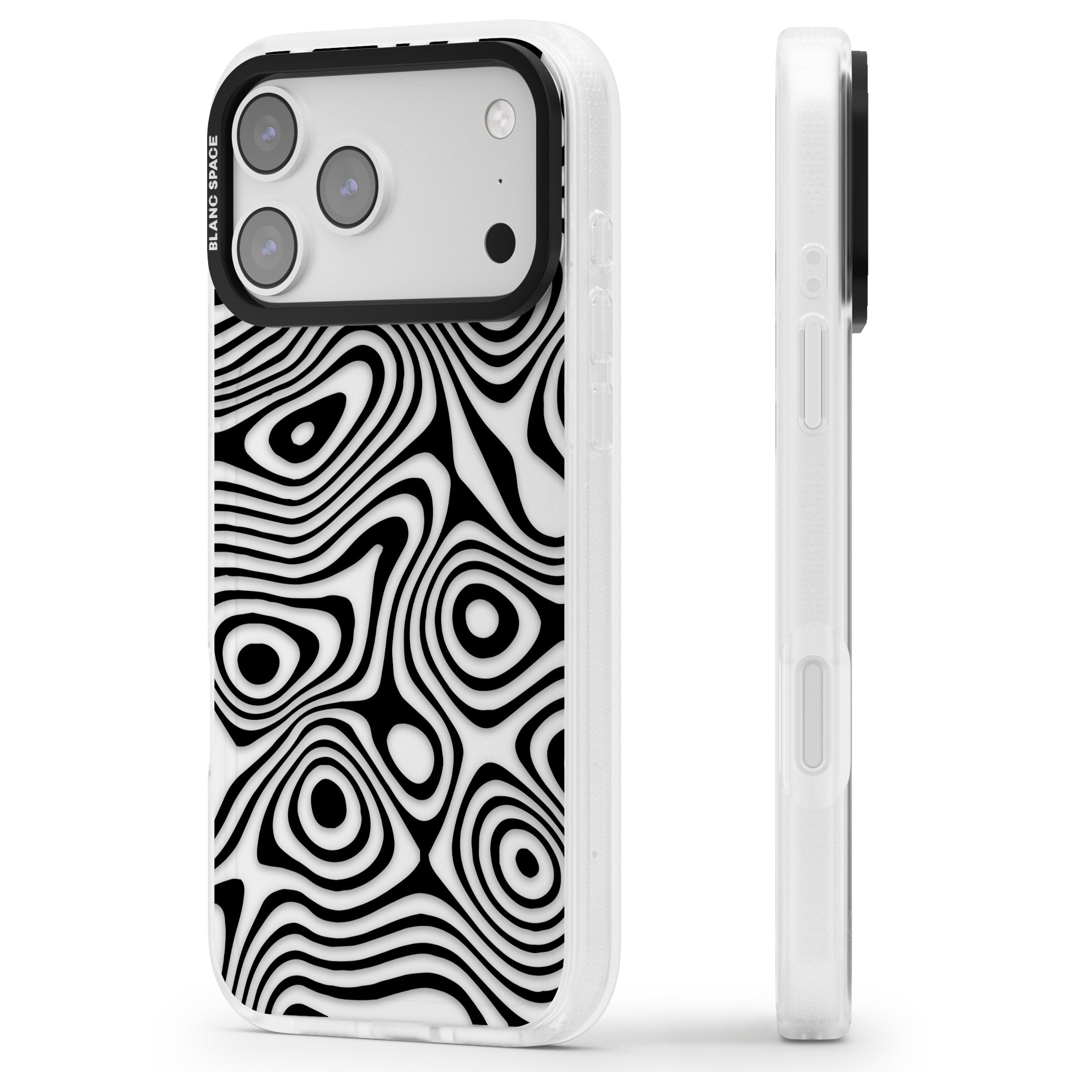 Dark Topographic Map iPhone 17 Pro Max Impact Air Clear Phone Case Side Profile