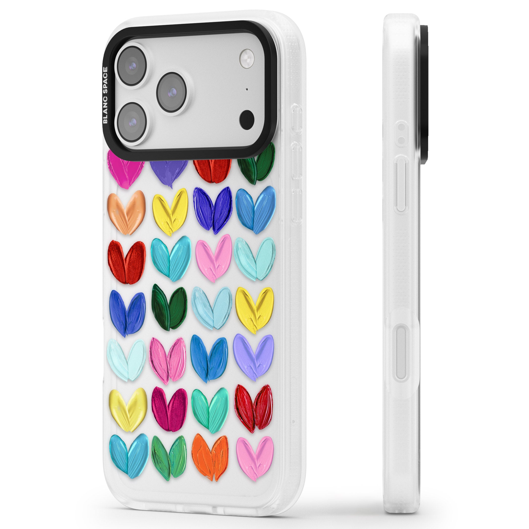 Oil Painted Hearts iPhone 17 Pro Max Impact Air Clear Phone Case Side Profile
