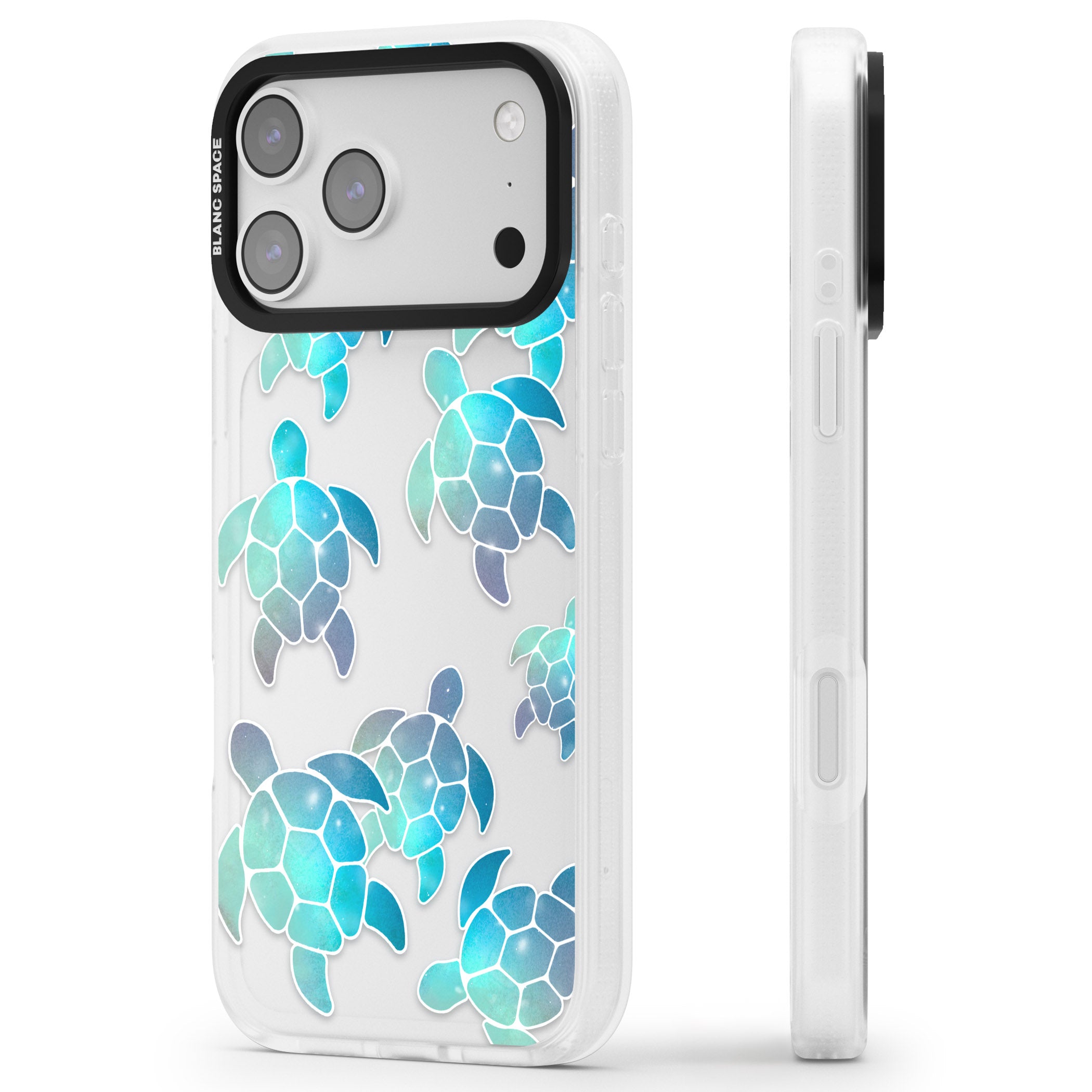 Aqua Space Turtles iPhone 17 Pro Max Impact Air Clear Phone Case Side Profile