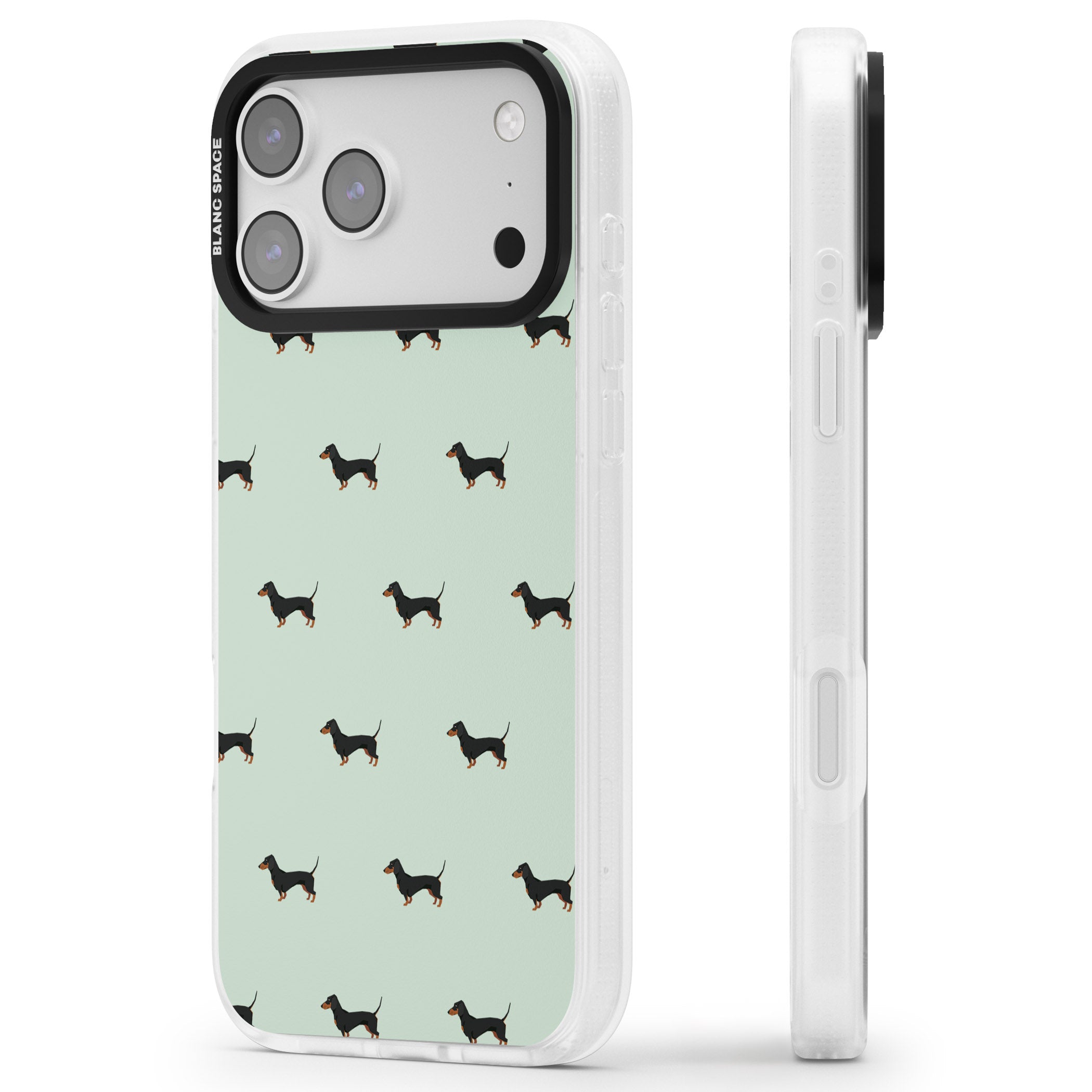 Dachshund Dog Pattern iPhone 17 Pro Max Impact Air Clear Phone Case Side Profile