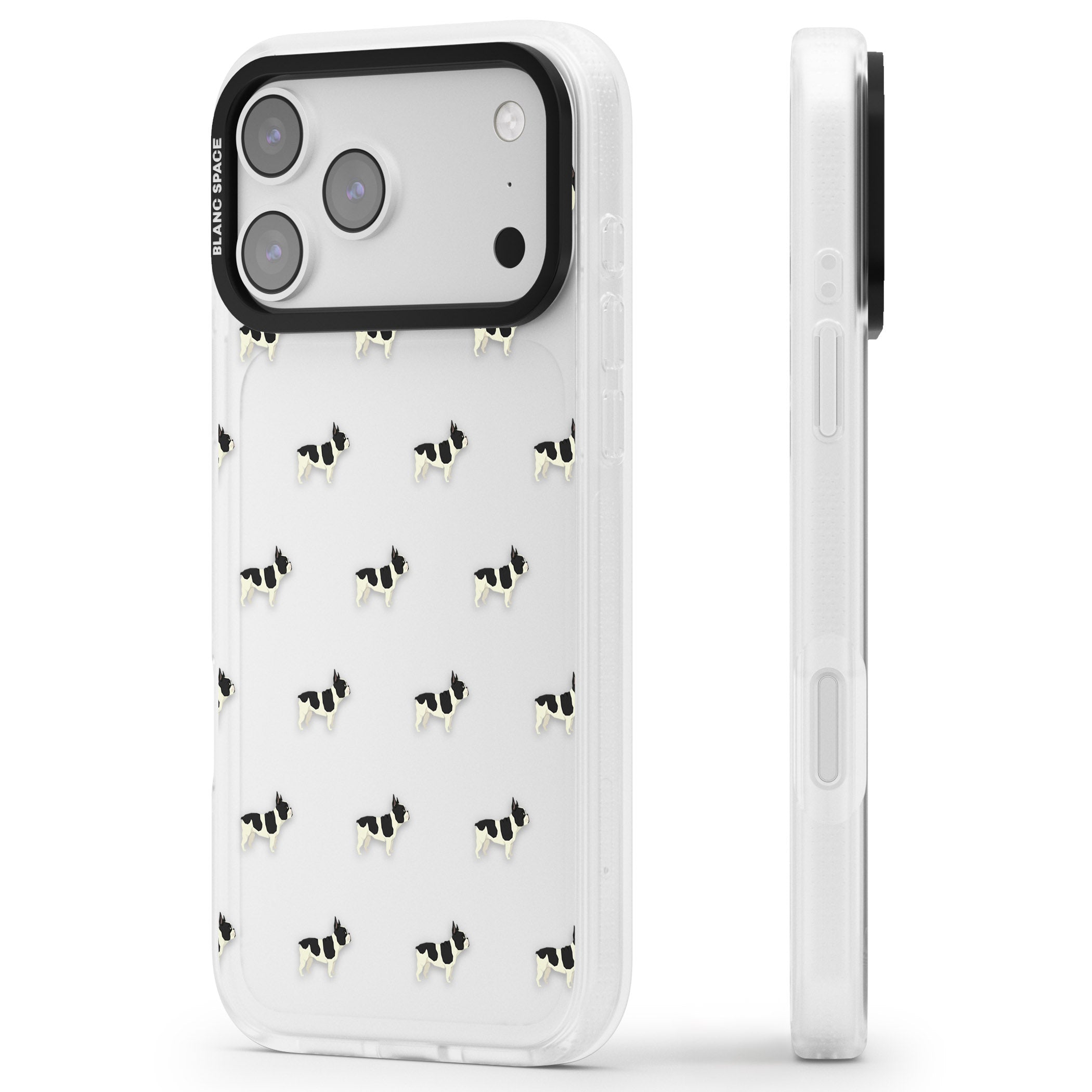 Frenchie Repeat Dog iPhone 17 Pro Max Impact Air Clear Phone Case Side Profile
