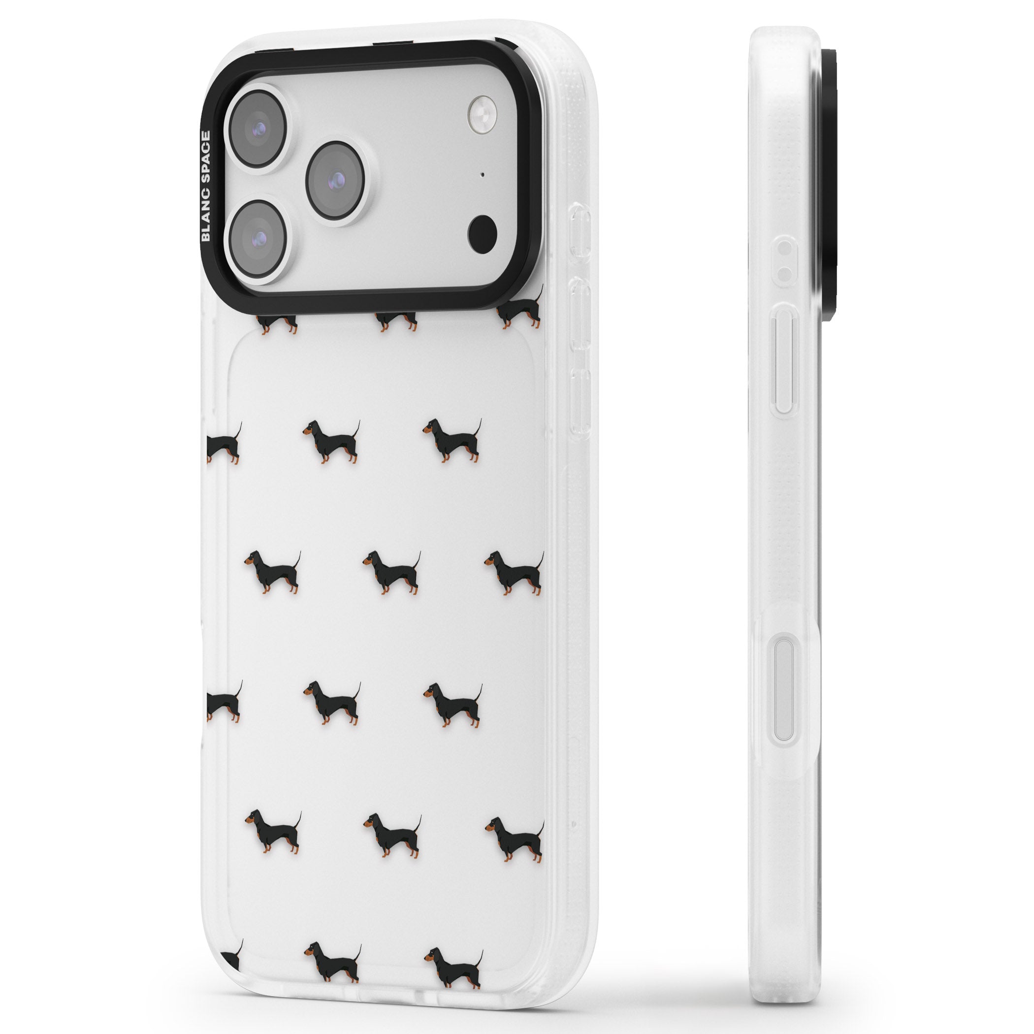 Dachshund Pattern Clear iPhone 17 Pro Max Impact Air Clear Phone Case Side Profile