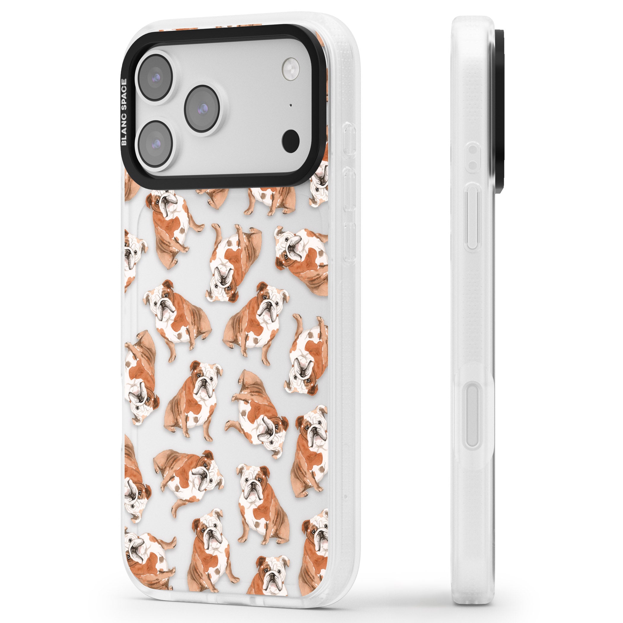 English Bulldog Watercolour Dog Pattern iPhone 17 Pro Max Impact Air Clear Phone Case Side Profile