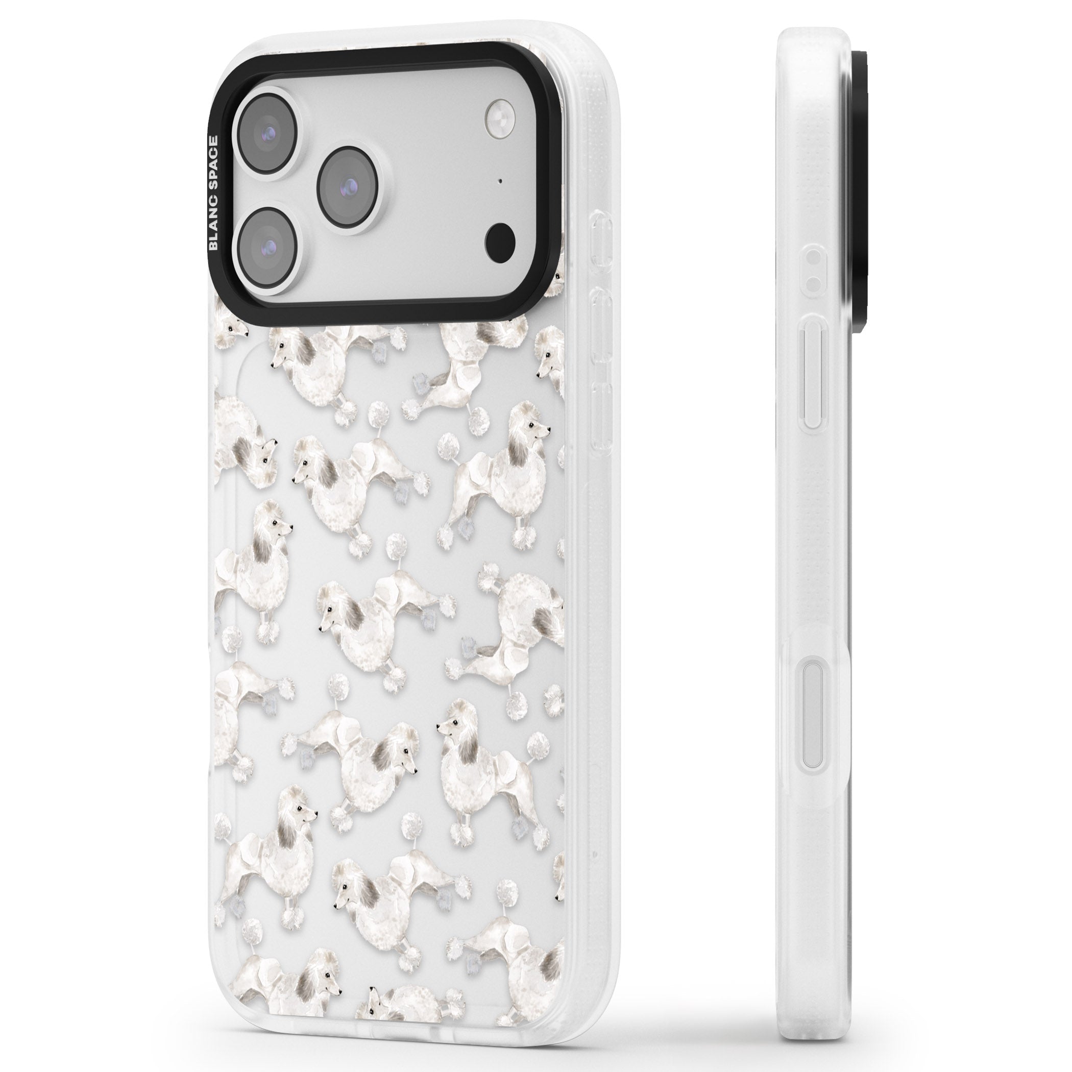 Poodle Watercolor Pattern iPhone 17 Pro Max Impact Air Clear Phone Case Side Profile