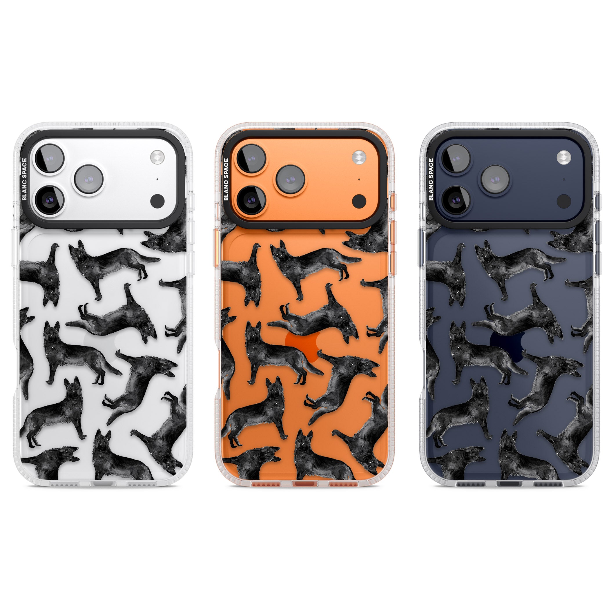 German Shepherd Pattern Black iPhone 17 Pro Impact Air Clear Phone Case APT Impact Protection