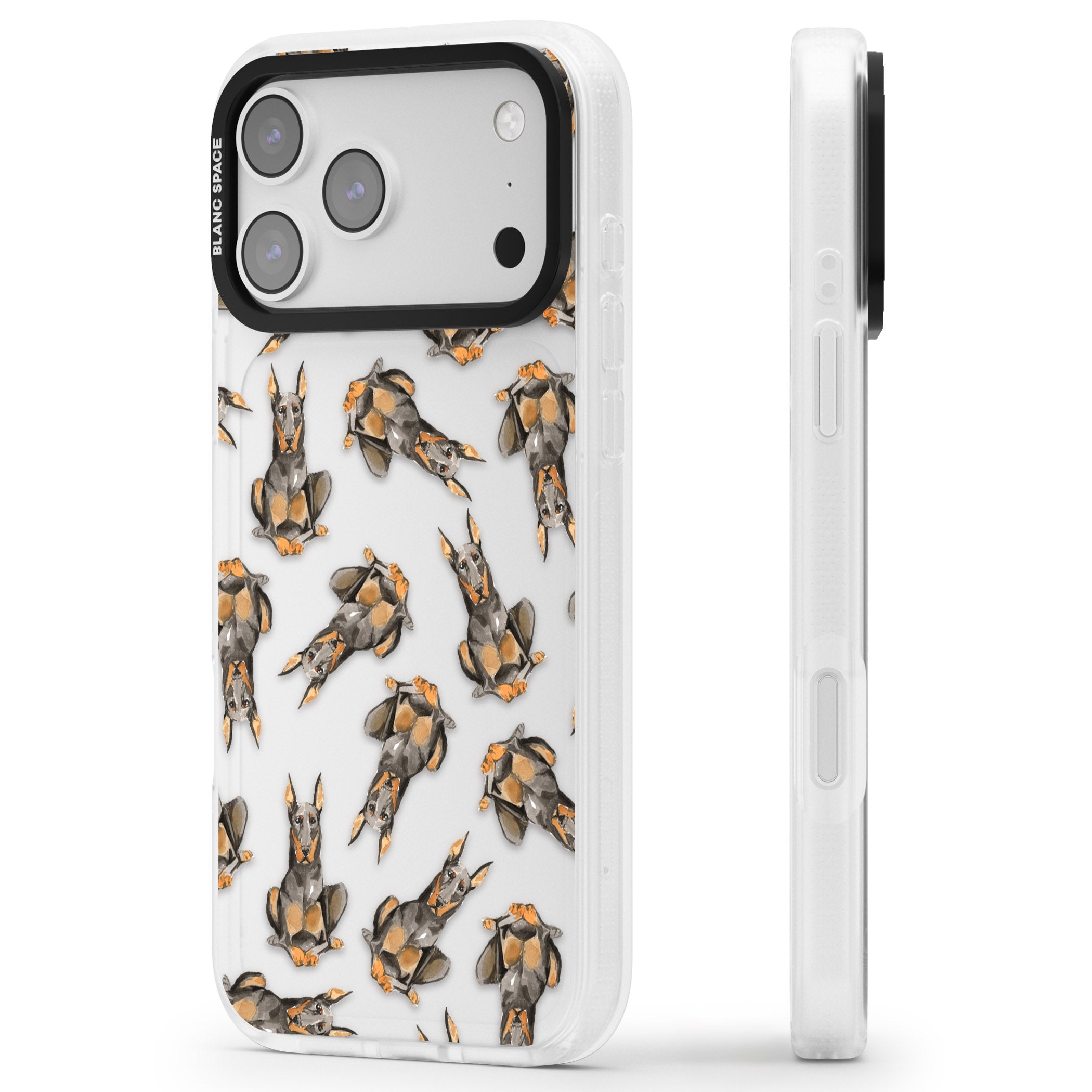 Doberman Watercolor Dog iPhone 17 Pro Max Impact Air Clear Phone Case Side Profile