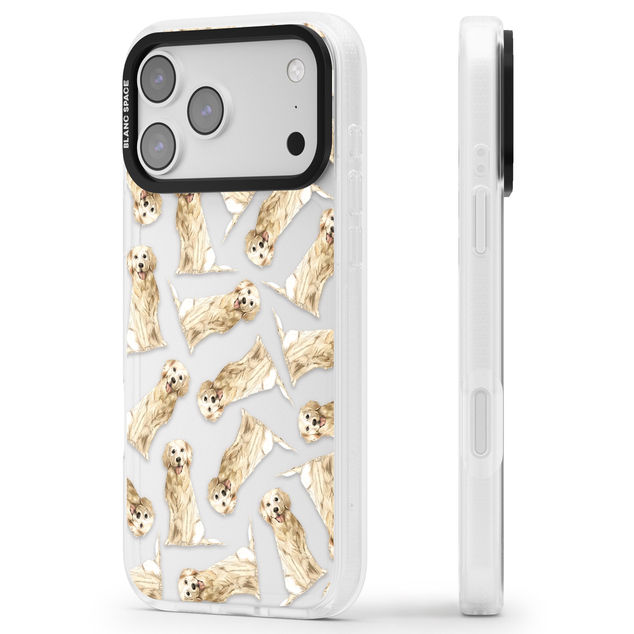 Golden Retriever Watercolor Pattern iPhone 17 Pro Max Impact Air Clear Phone Case Side Profile