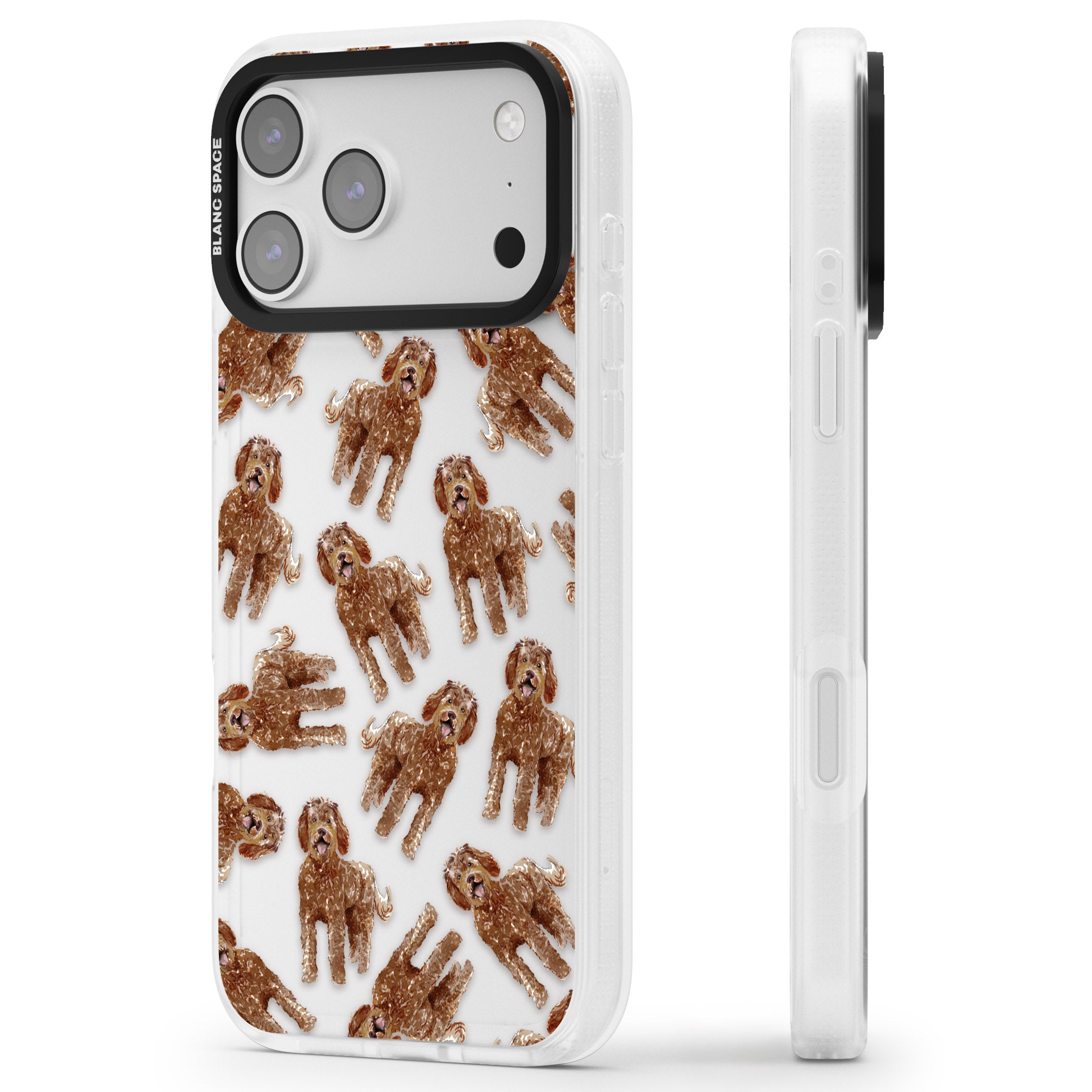 Labradoodle Brown Pattern iPhone 17 Pro Max Impact Air Clear Phone Case Side Profile