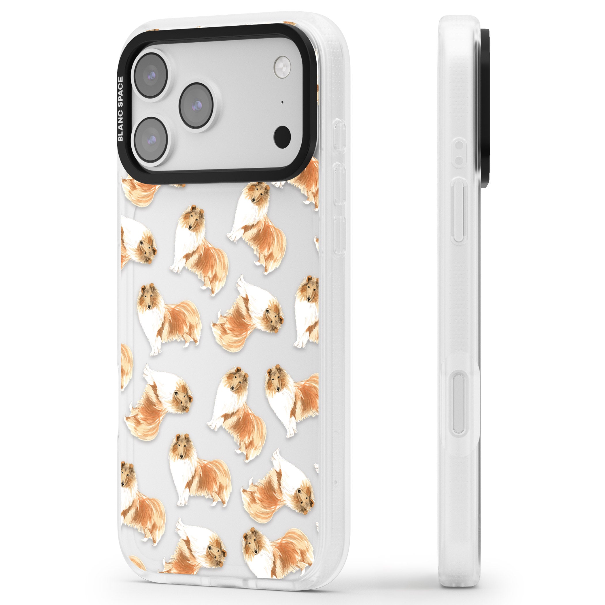 Collie Watercolor iPhone 17 Pro Max Impact Air Clear Phone Case Side Profile