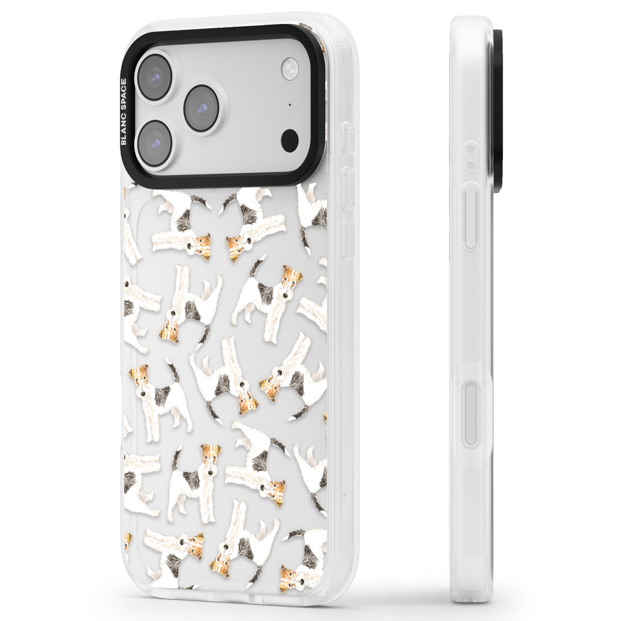 Wire Haired Fox Terrier Dog Pattern iPhone 17 Pro Max Impact Air Clear Phone Case Side Profile