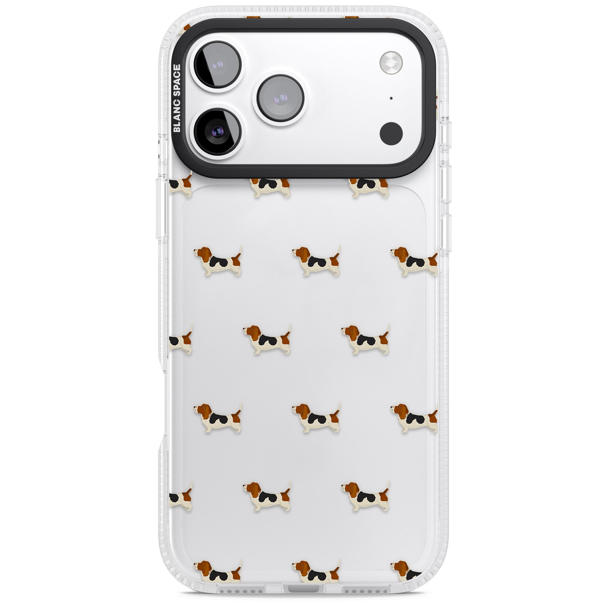Basset Hound Pattern iPhone 17 Pro Max Impact Air Clear Phone Case