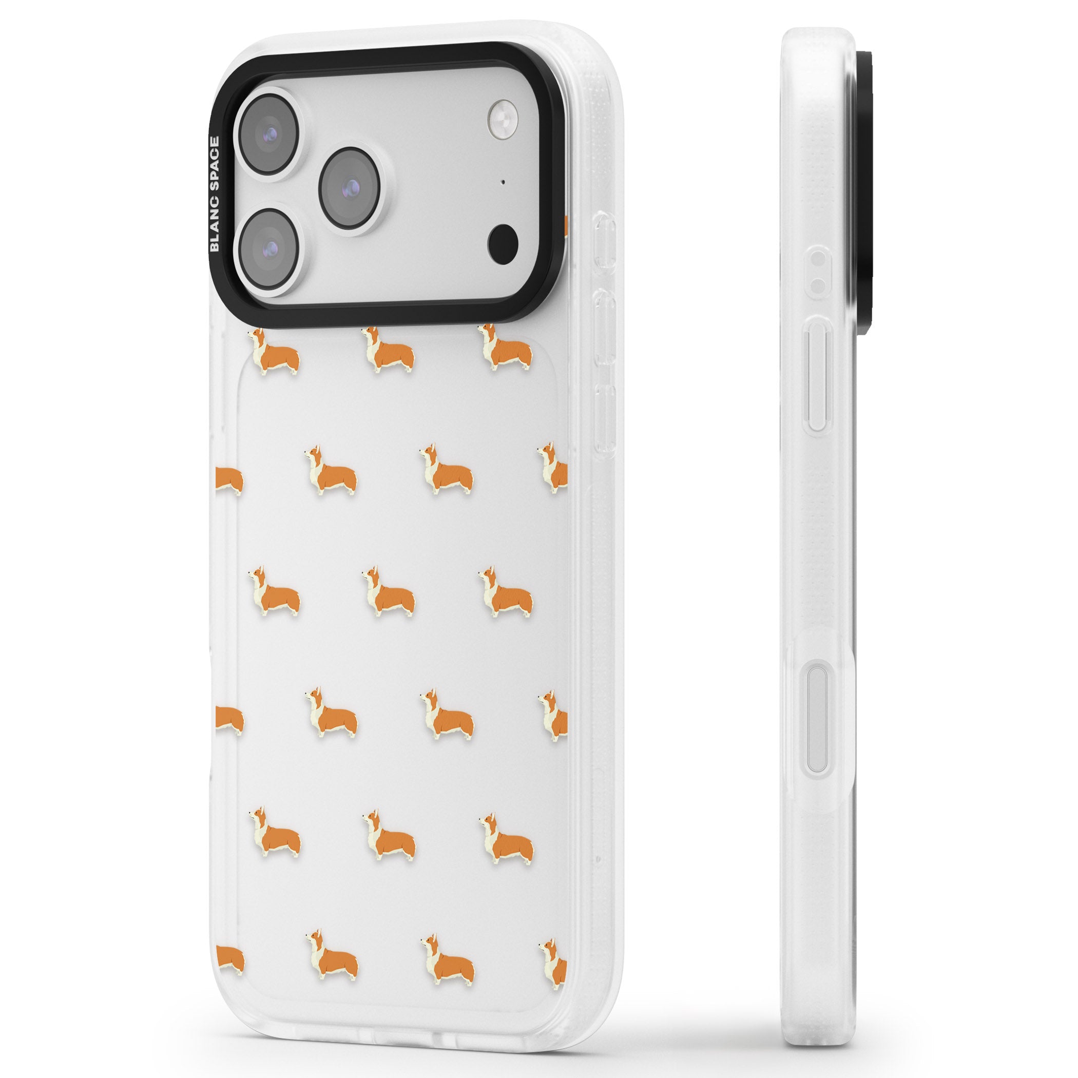Pembroke Welsh Corgi Pattern iPhone 17 Pro Max Impact Air Clear Phone Case Side Profile