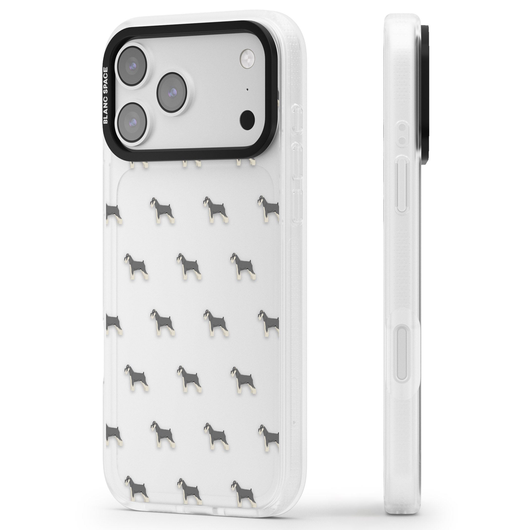 Schnauzer Dog Pattern iPhone 17 Pro Max Impact Air Clear Phone Case Side Profile
