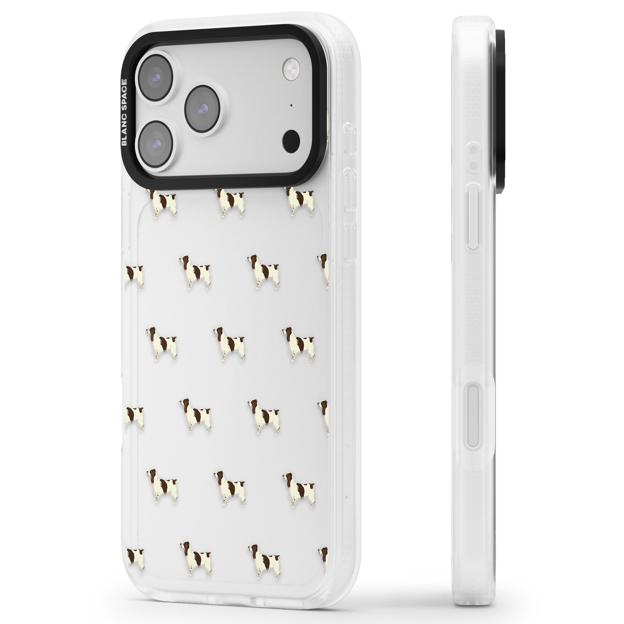 Spaniel Pattern iPhone 17 Pro Max Impact Air Clear Phone Case Side Profile