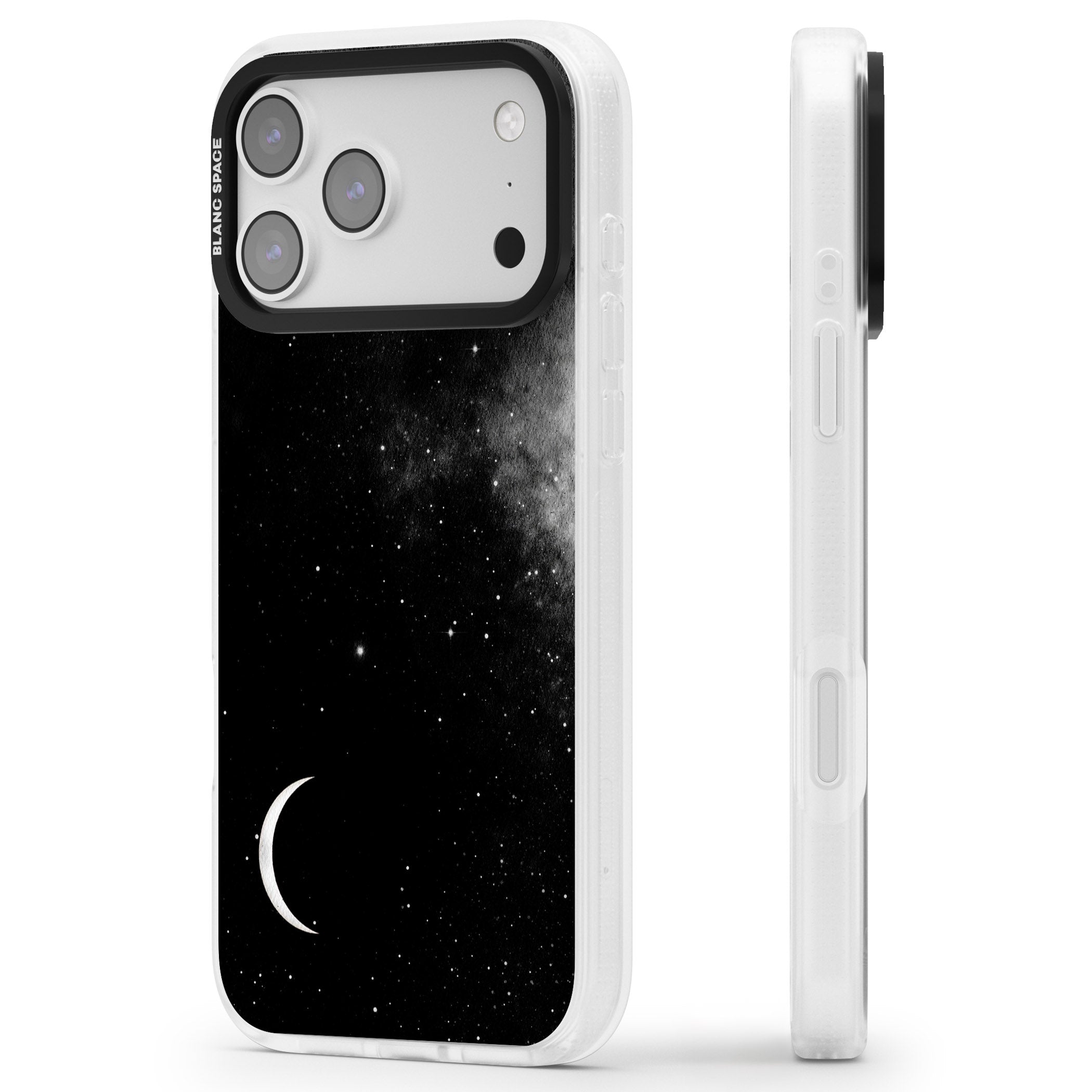 Night Sky Galaxies: Crescent Moon iPhone 17 Pro Max Impact Air Clear Phone Case Side Profile