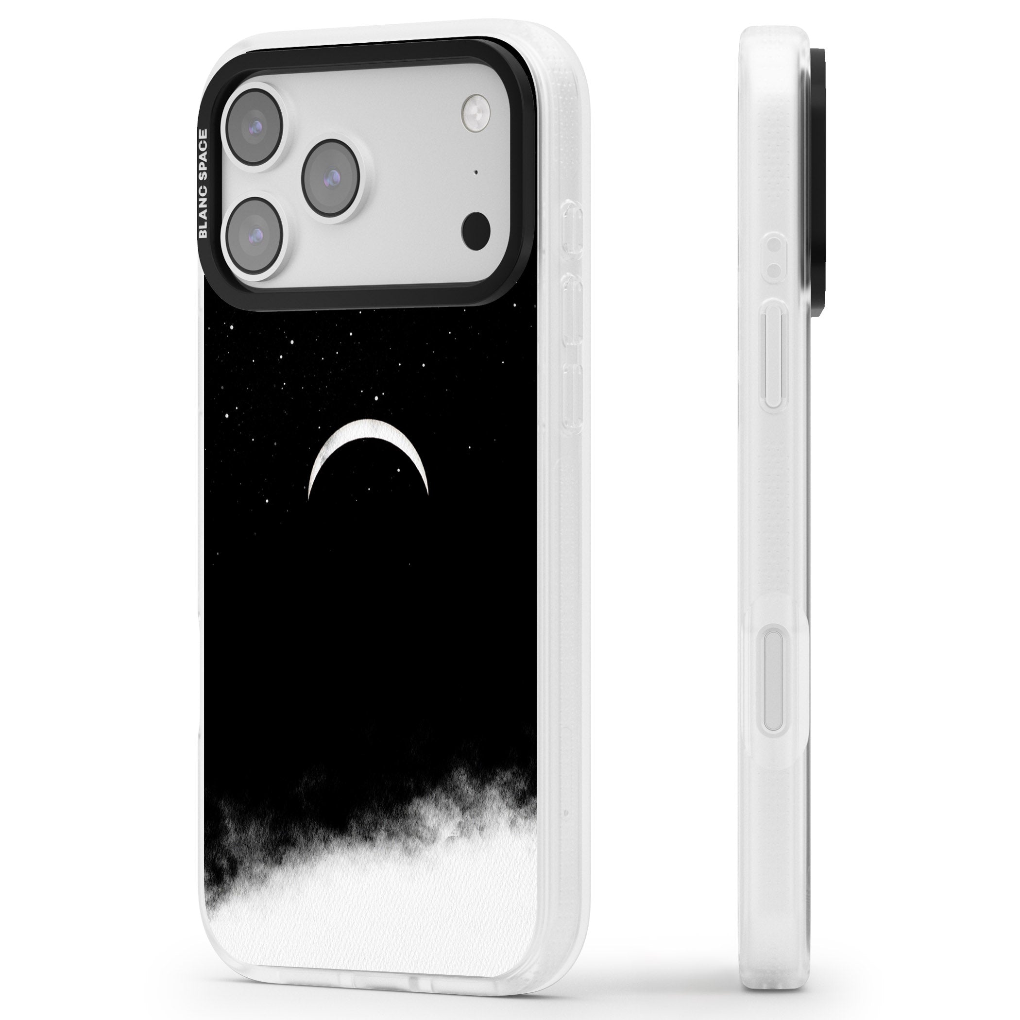 Crescent Moon Night Sky iPhone 17 Pro Max Impact Air Clear Phone Case Side Profile