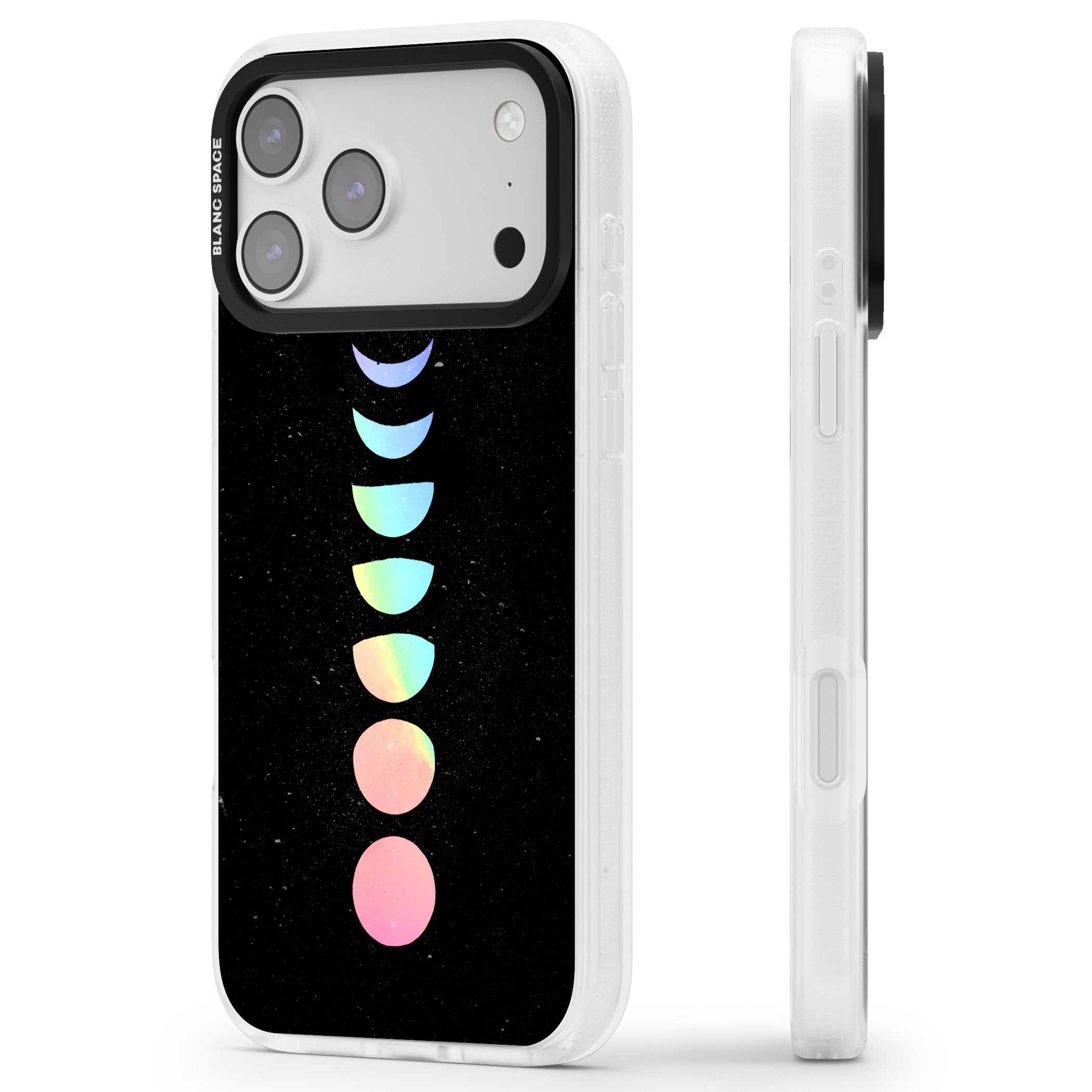 Pastel Moon Phases iPhone 17 Pro Max Impact Air Clear Phone Case Side Profile