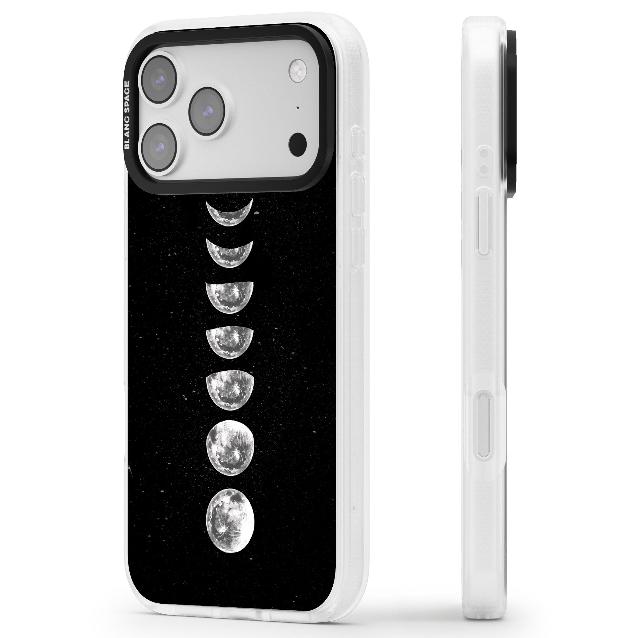 Light Watercolour Moons iPhone 17 Pro Max Impact Air Clear Phone Case Side Profile