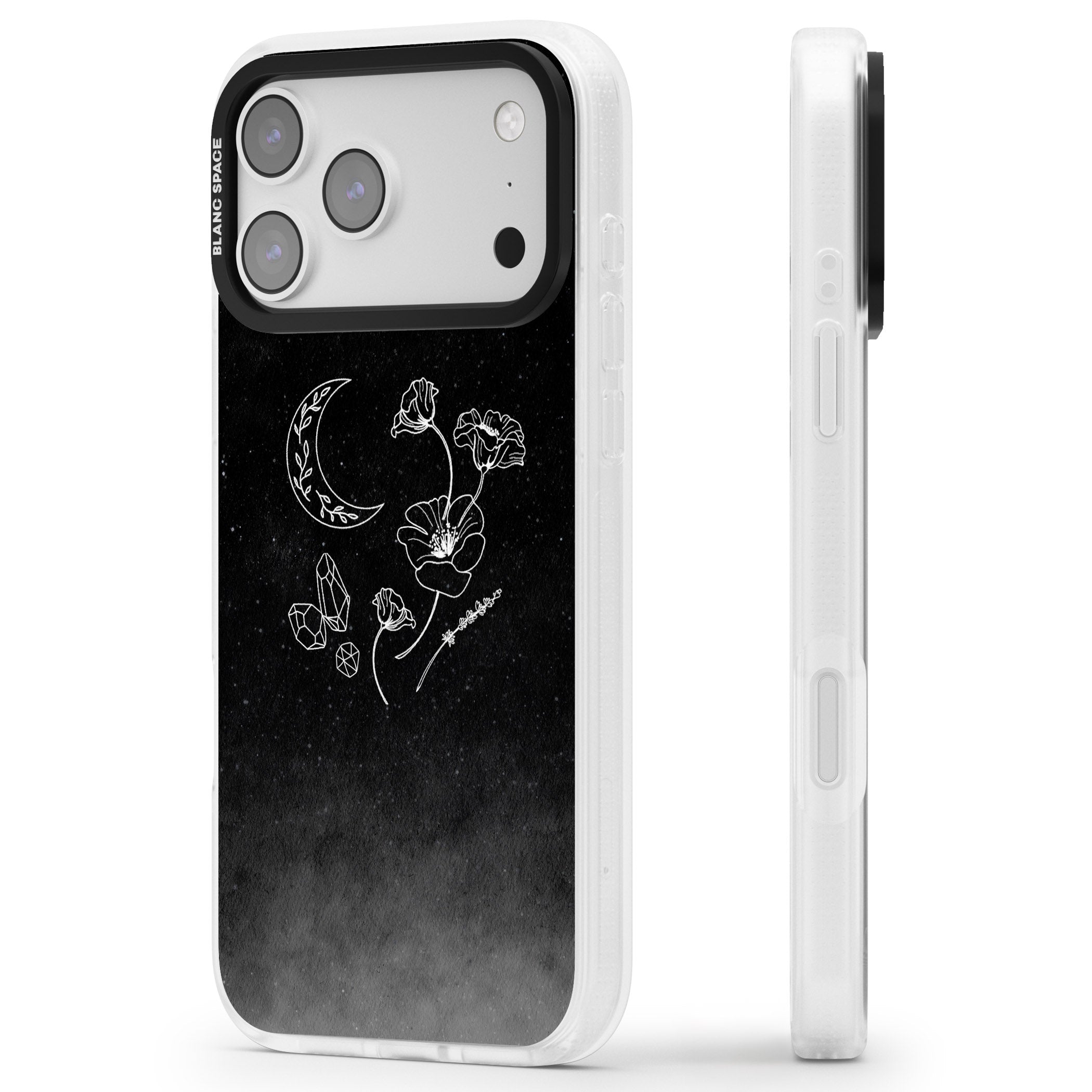 Midnight Moon Botanic iPhone 17 Pro Max Impact Air Clear Phone Case Side Profile