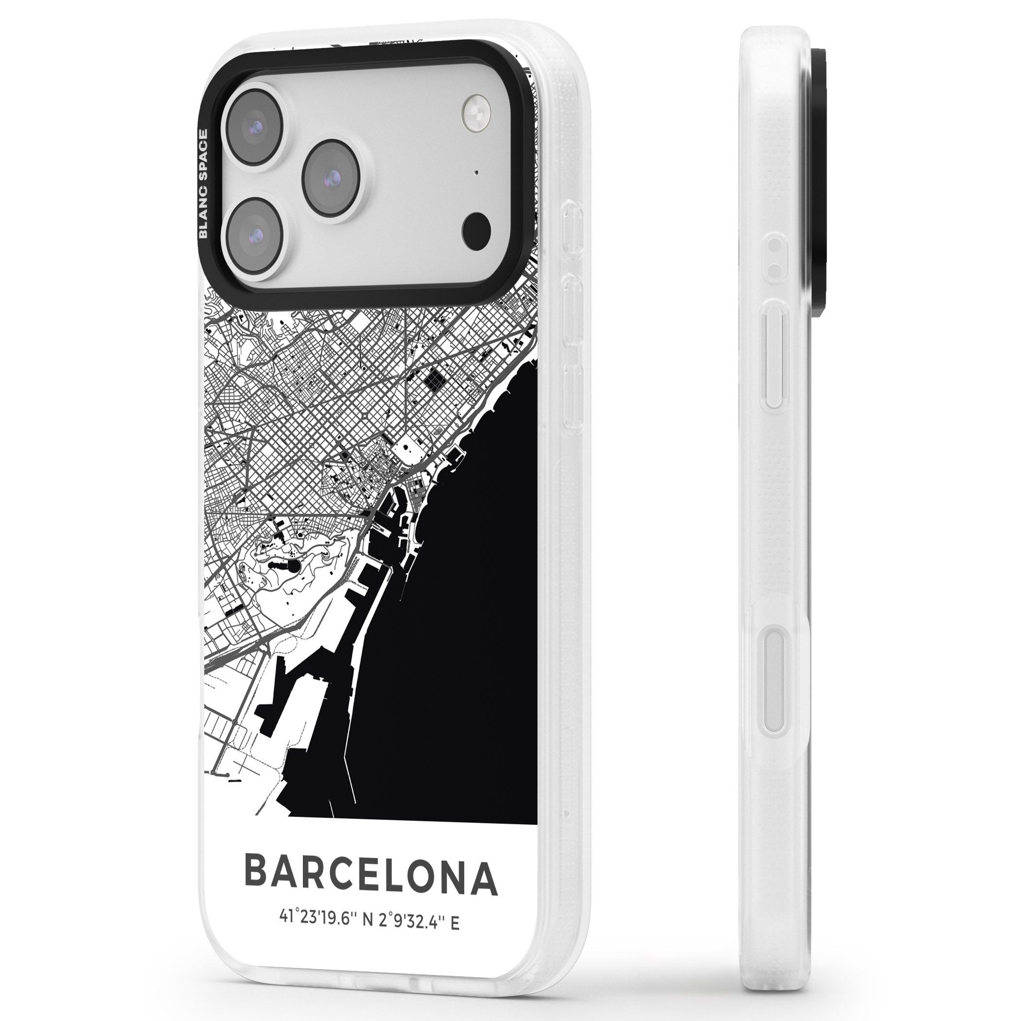 Barcelona Map iPhone 17 Pro Impact Air Clear Phone Case Side Profile