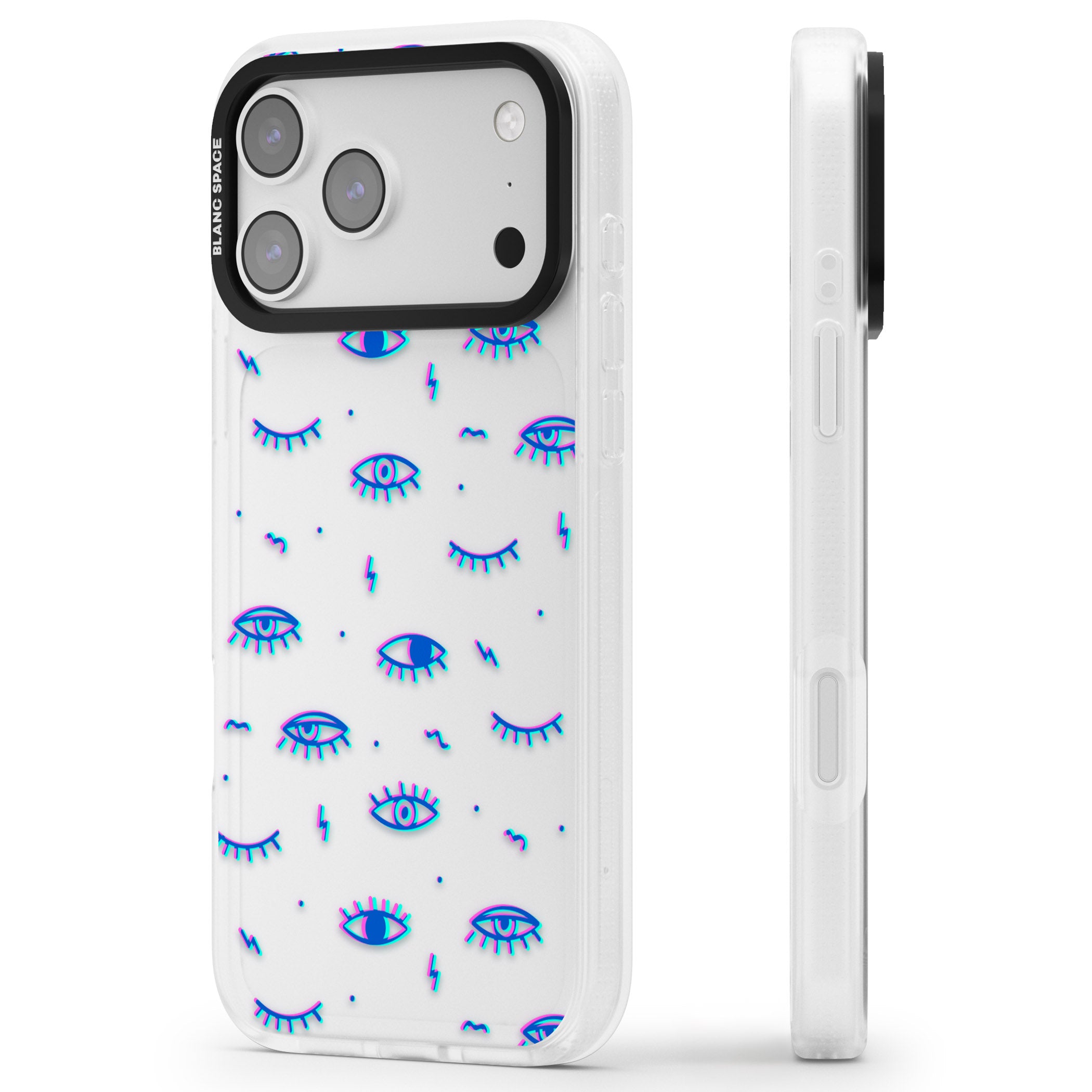 Duotone Psychedelic Eyes iPhone 17 Pro Max Impact Air Clear Phone Case Side Profile