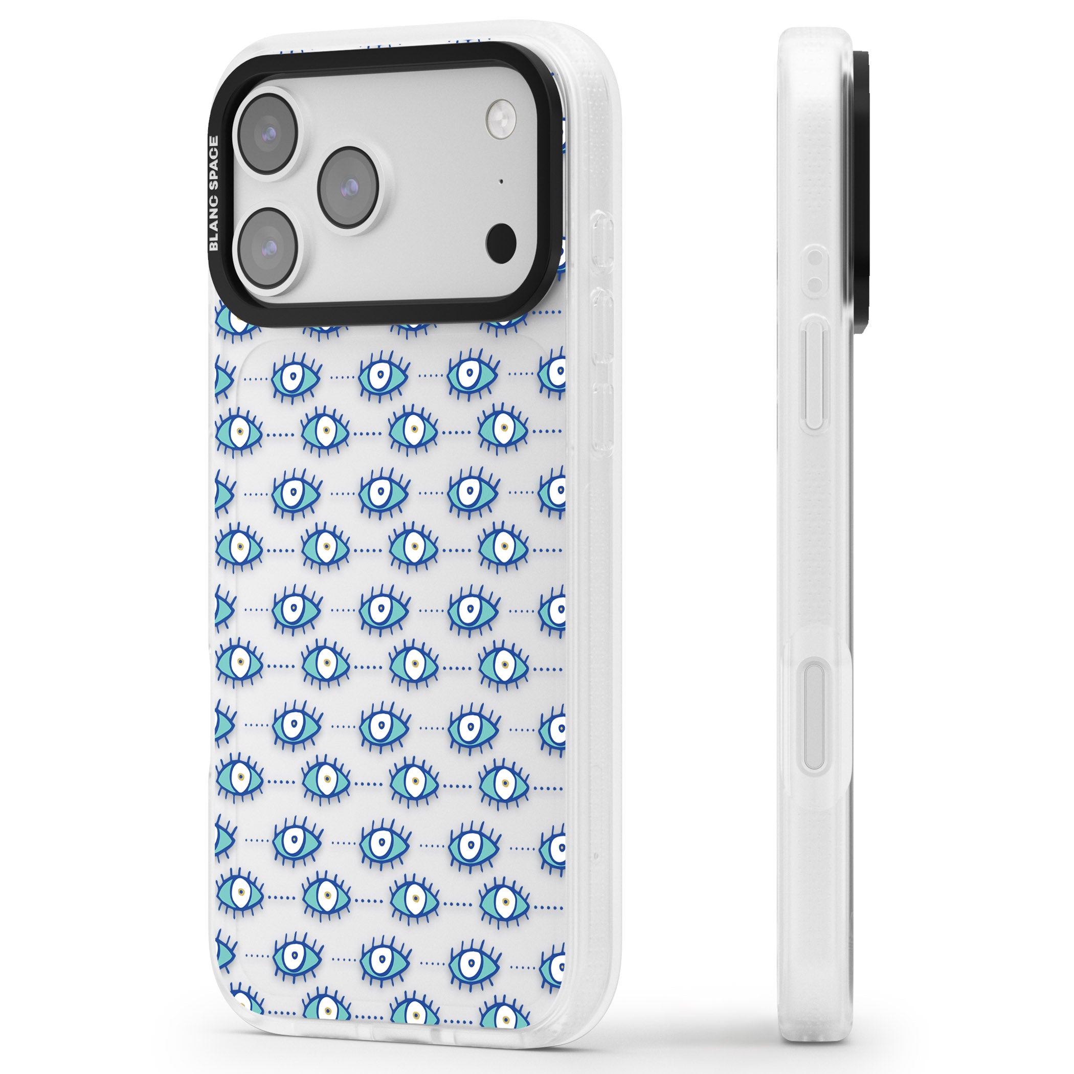 Psychedelic Eyes iPhone 17 Pro Max Impact Air Clear Phone Case Side Profile