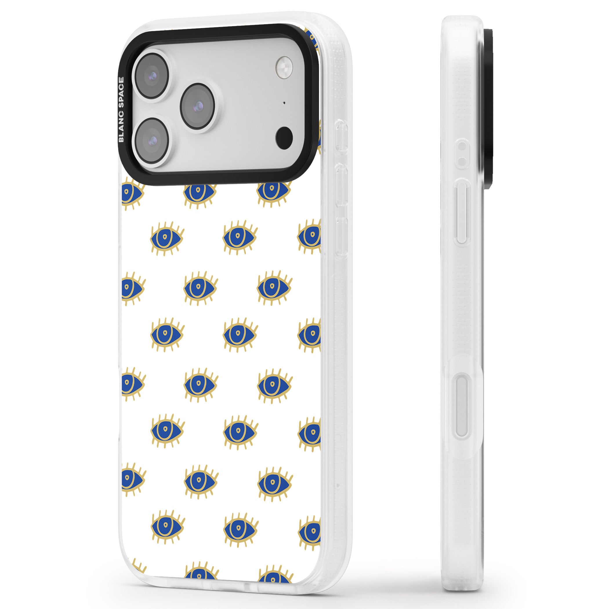 Gold Eye Pattern iPhone 17 Pro Max Impact Air Clear Phone Case Side Profile