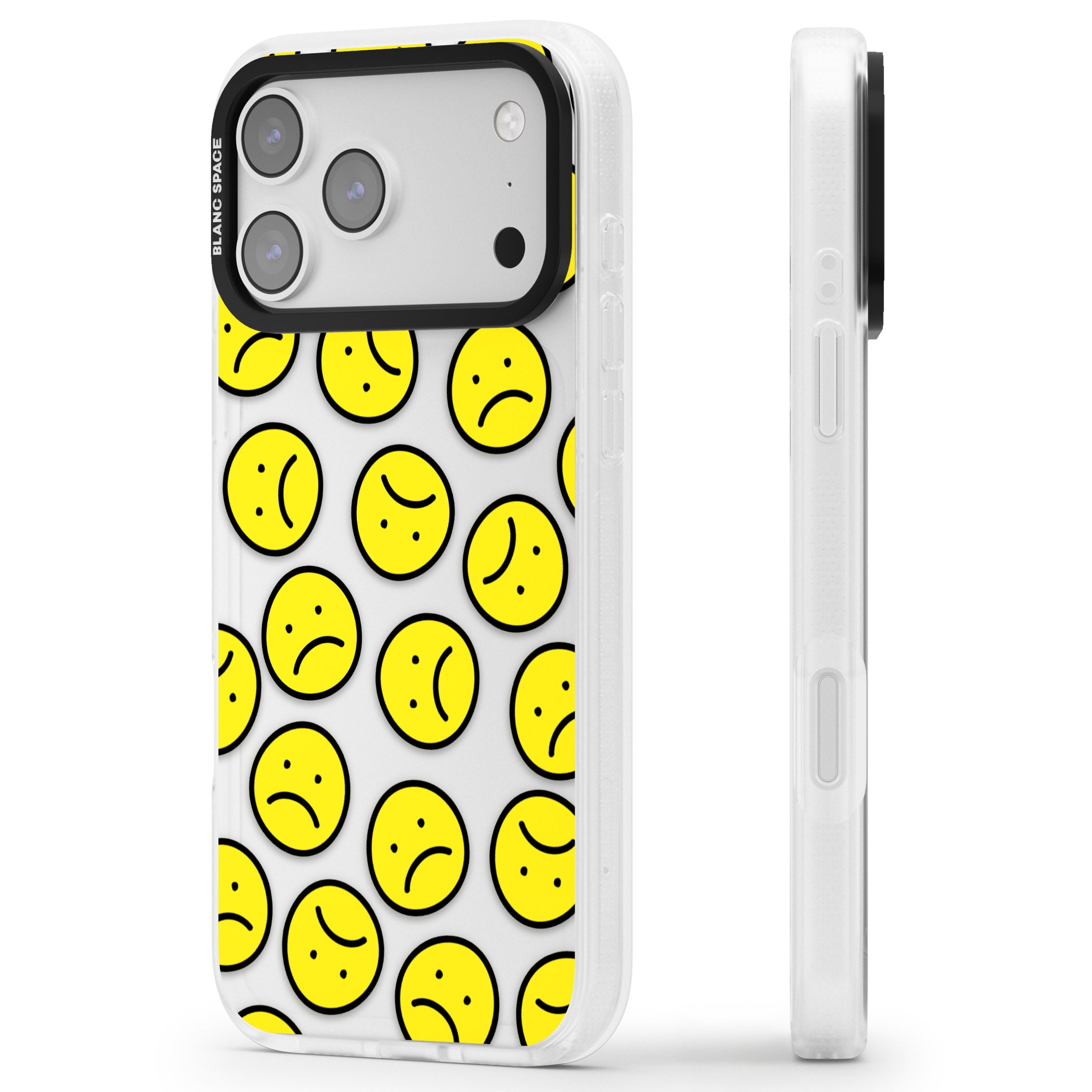 Sad Face Clear Pattern iPhone 17 Pro Max Impact Air Clear Phone Case Side Profile
