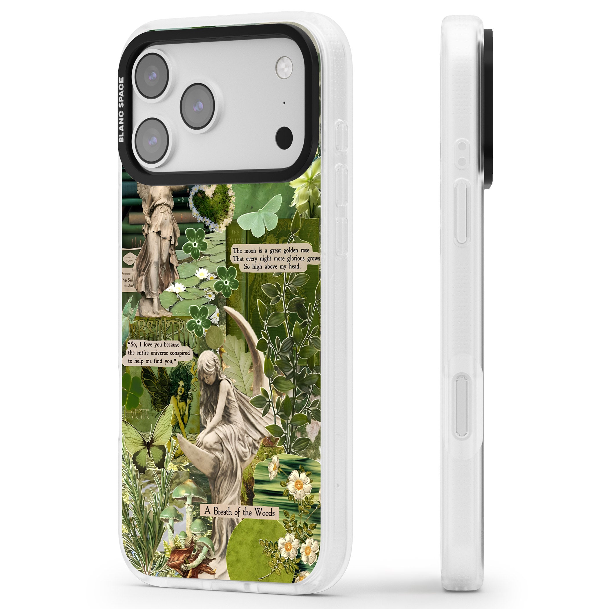 Enchanted Forest Green iPhone 17 Pro Max Impact Air Clear Phone Case Side Profile