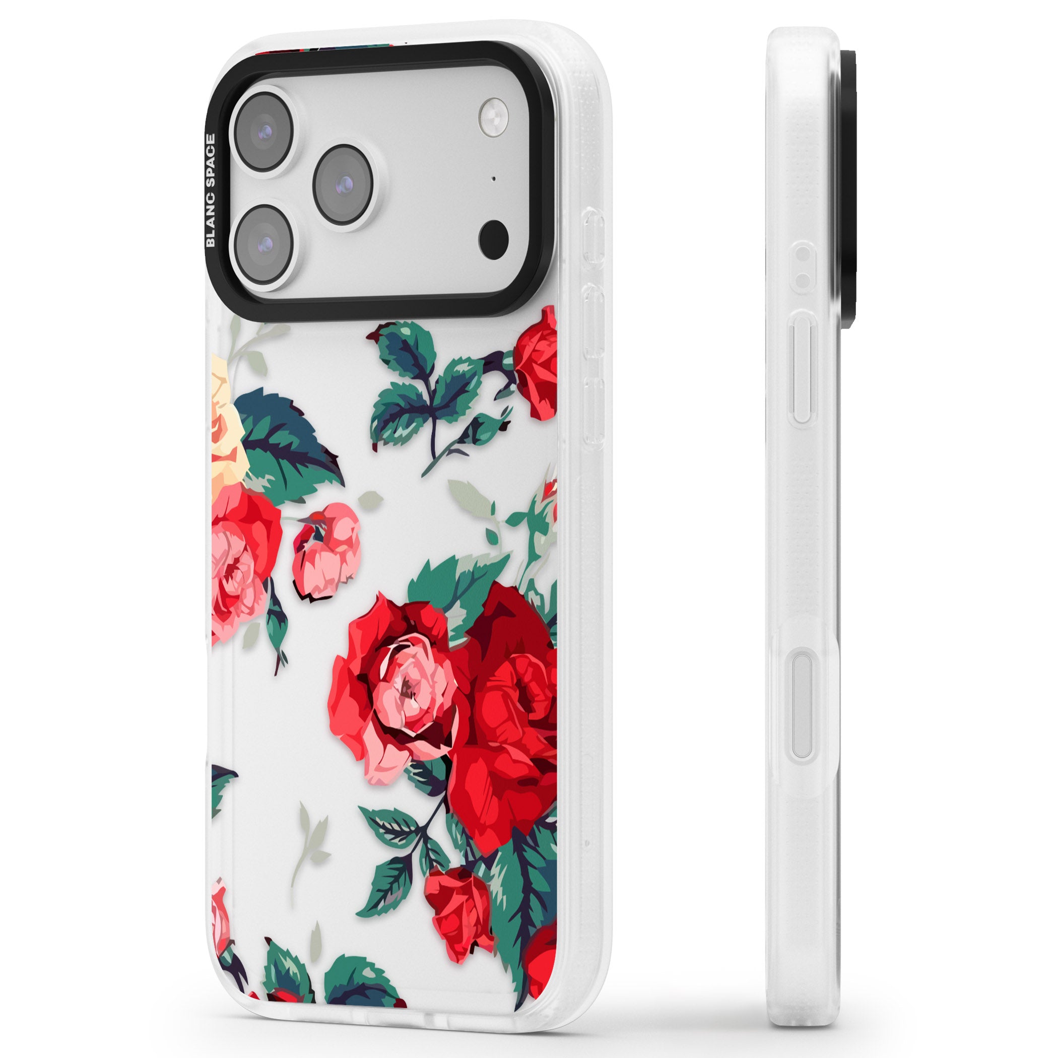 Rose Pattern iPhone 17 Pro Max Impact Air Clear Phone Case Side Profile