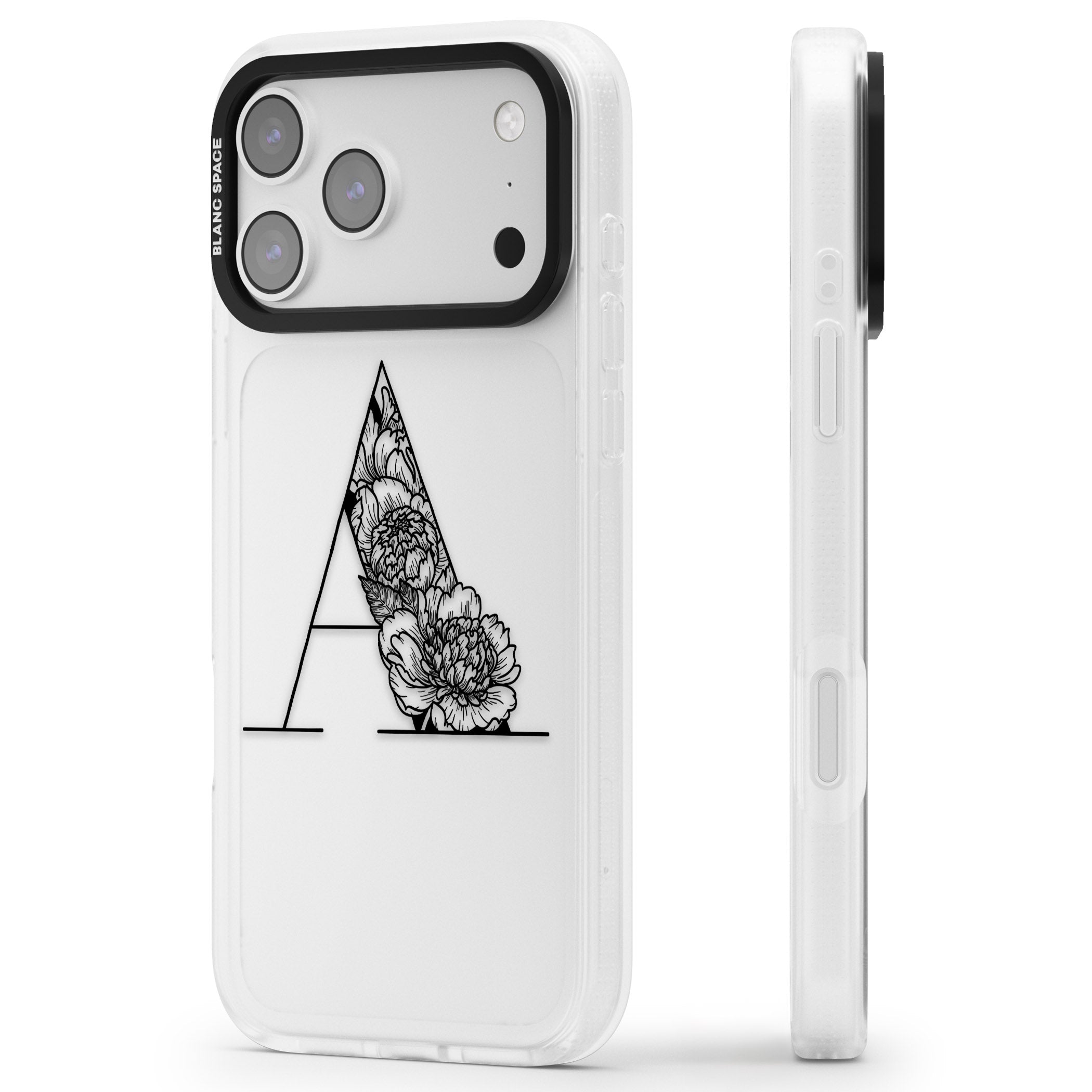 Personalised Floral Monogram iPhone 17 Pro Max Impact Air Clear Phone Case Side Profile