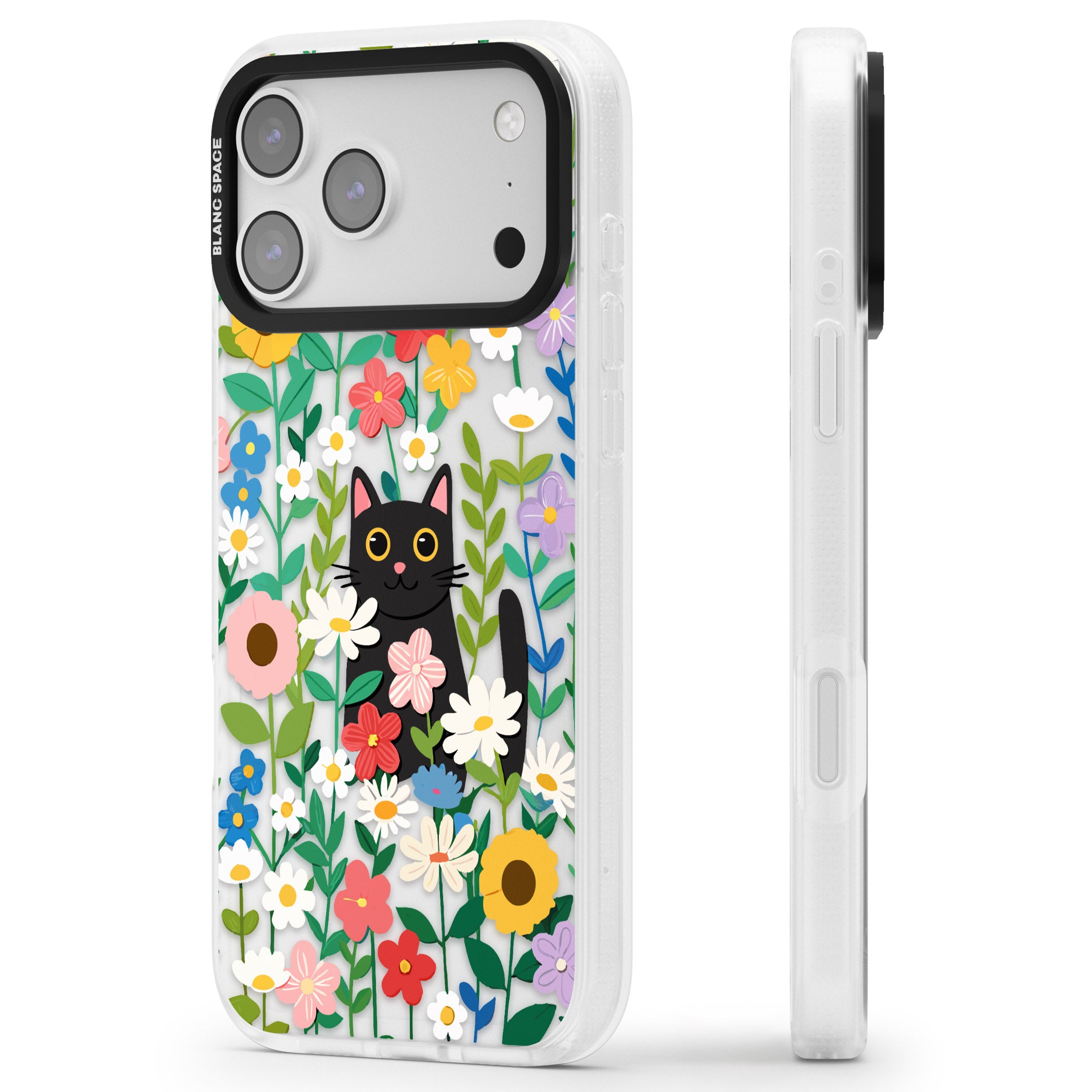Whiskers & Wildflowers Cat iPhone 17 Pro Max Impact Air Clear Phone Case Side Profile