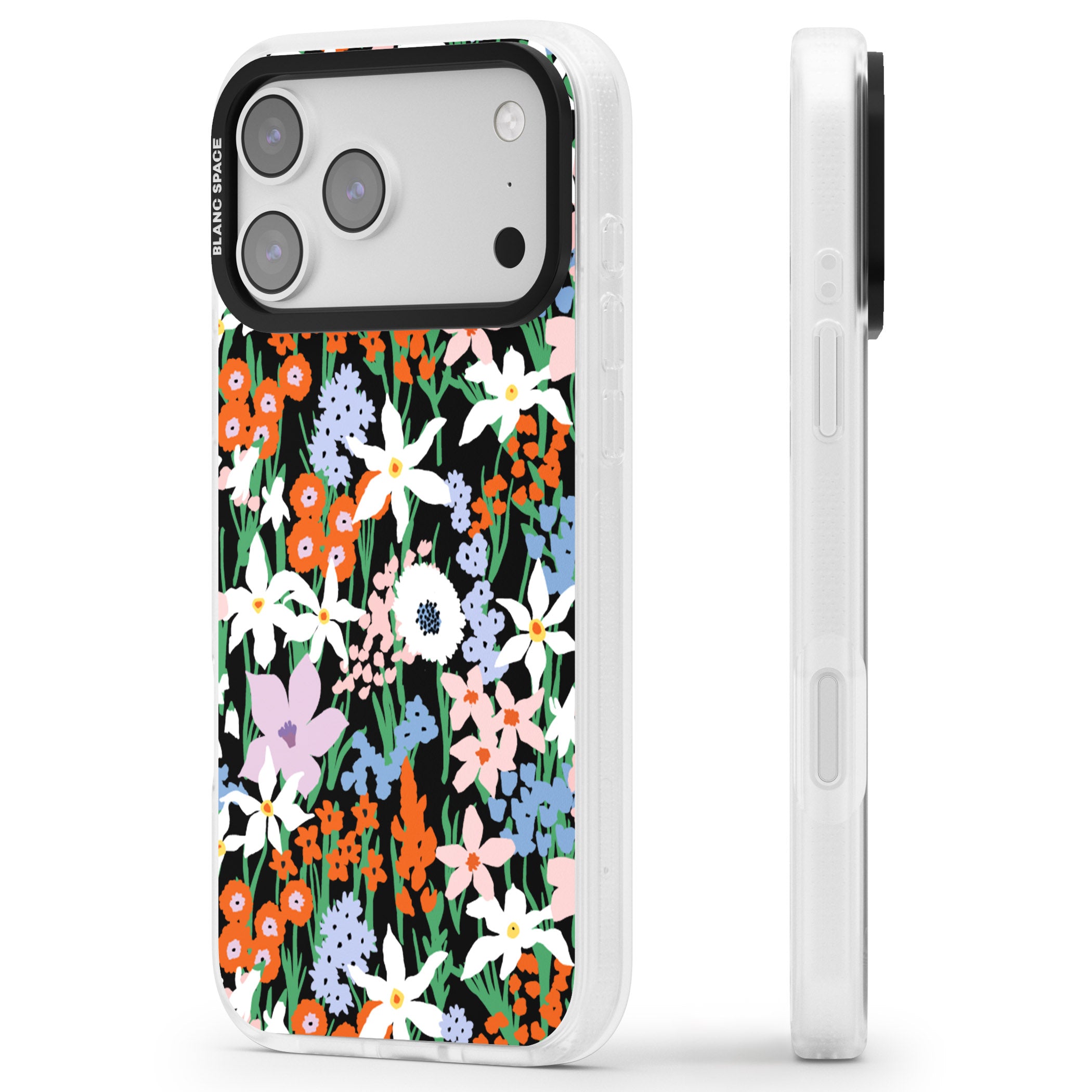 Floral Bloom Meadow Solid iPhone 17 Pro Max Impact Air Clear Phone Case Side Profile