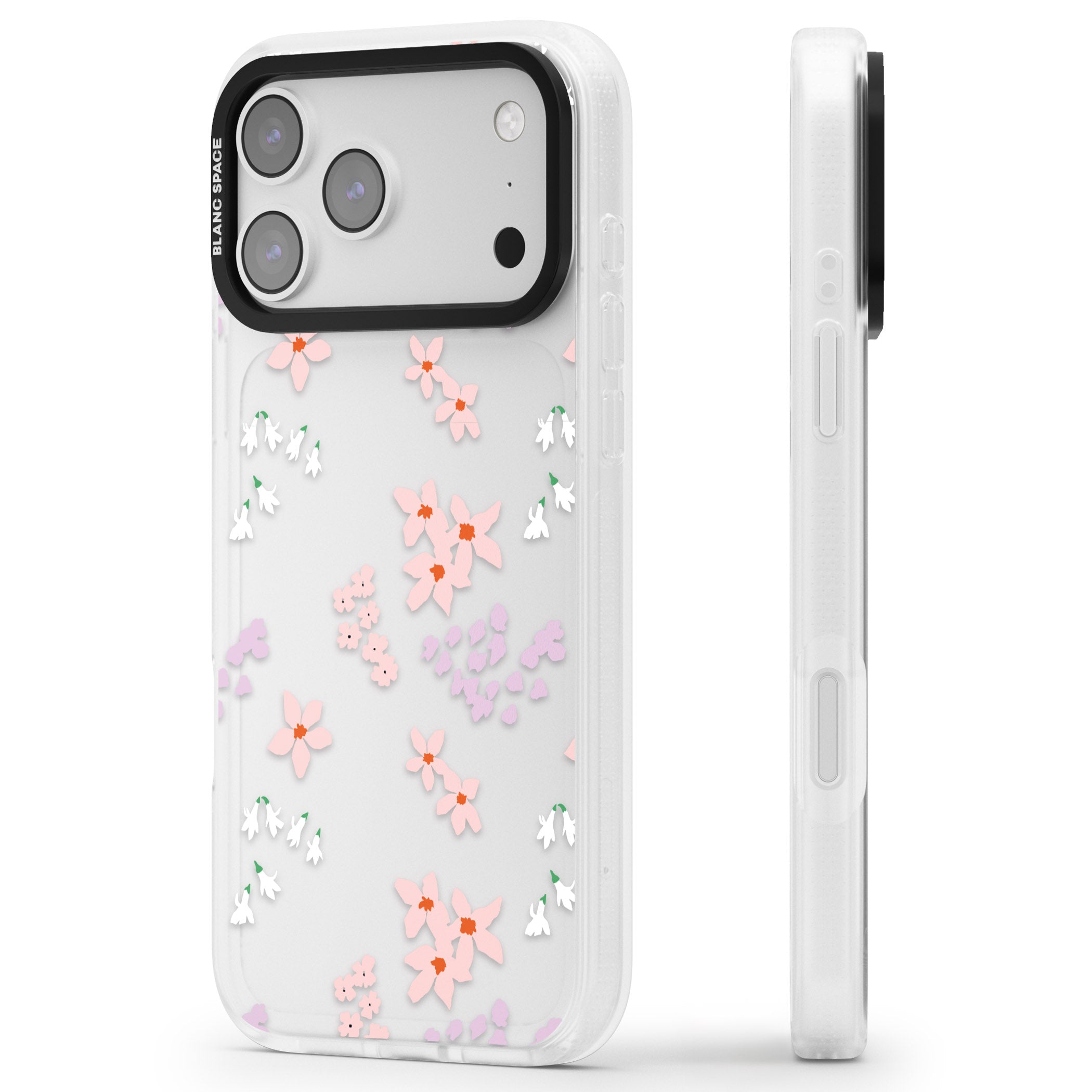 Pink & Purple Flower Mix iPhone 17 Pro Max Impact Air Clear Phone Case Side Profile