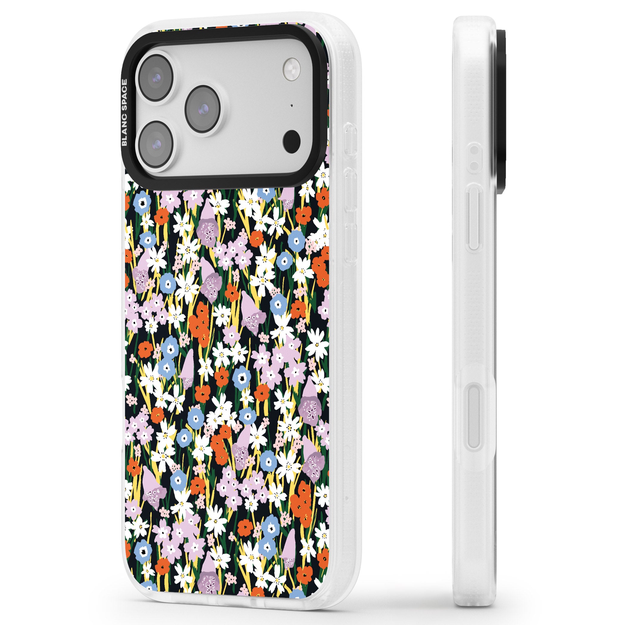 Energetic Floral Mix iPhone 17 Pro Max Impact Air Clear Phone Case Side Profile