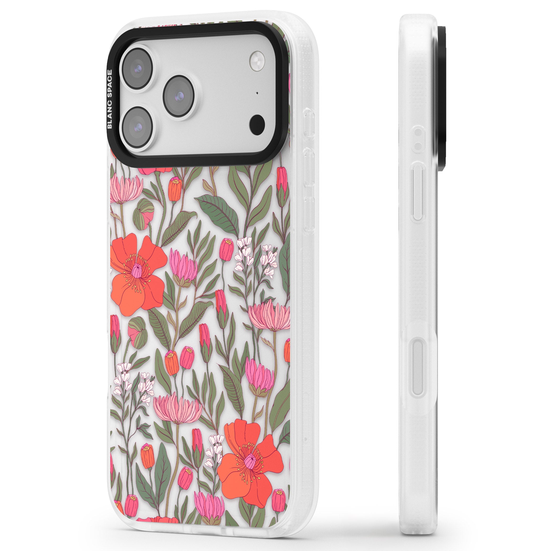 Peachy Floral iPhone 17 Pro Max Impact Air Clear Phone Case Side Profile
