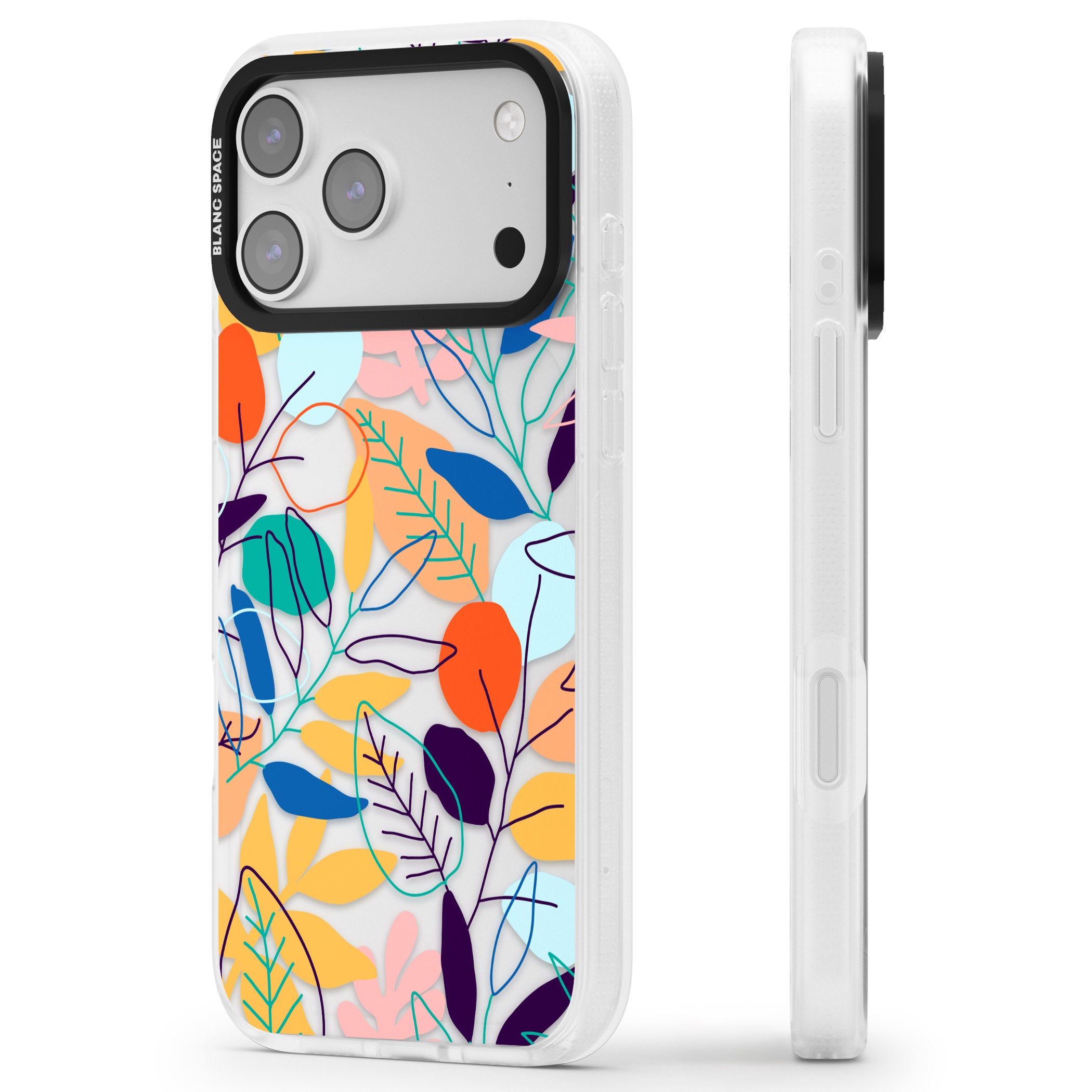 Abstract Line Drawn Leaves iPhone 17 Pro Max Impact Air Clear Phone Case Side Profile