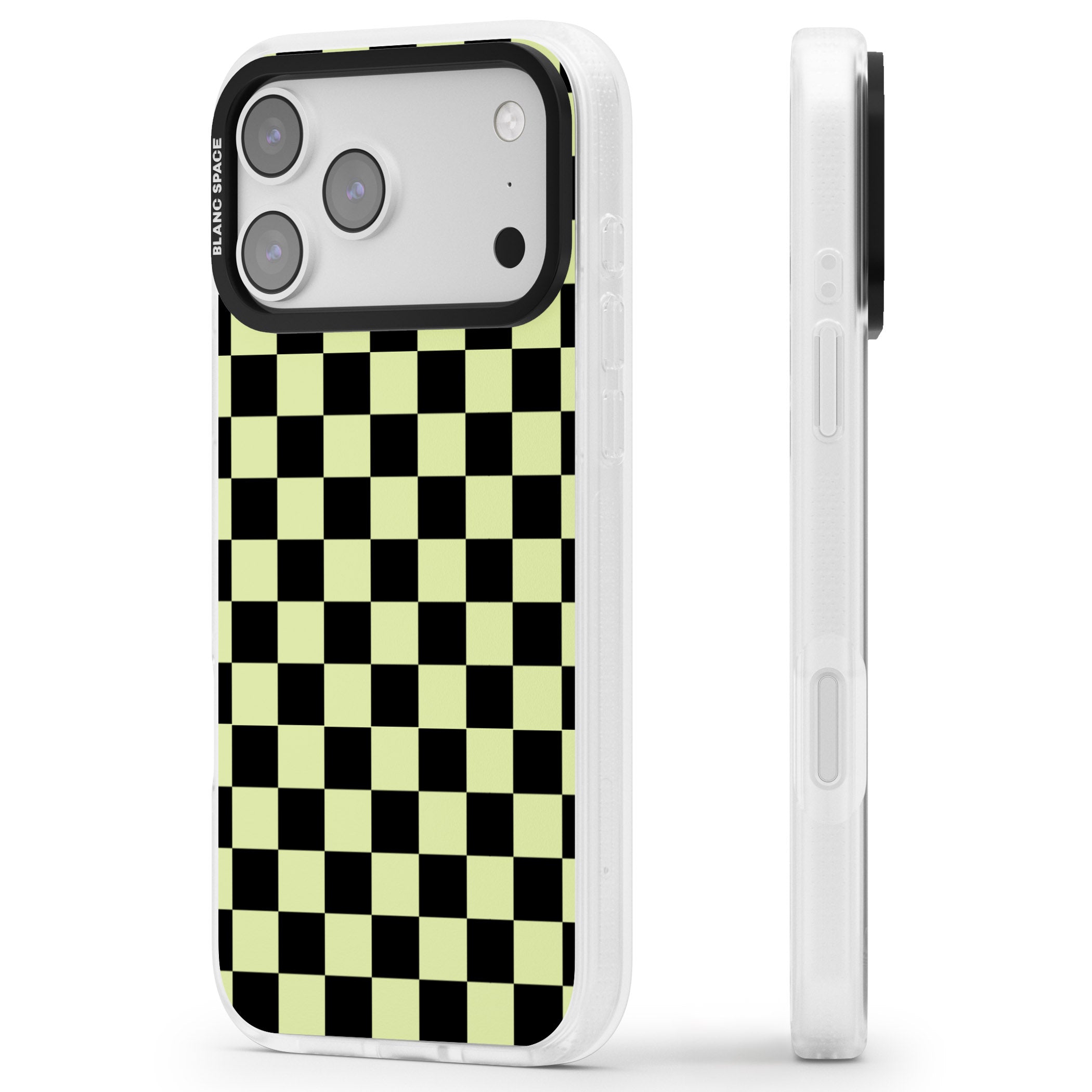 Black & Lime Check iPhone 17 Pro Max Impact Air Clear Phone Case Side Profile