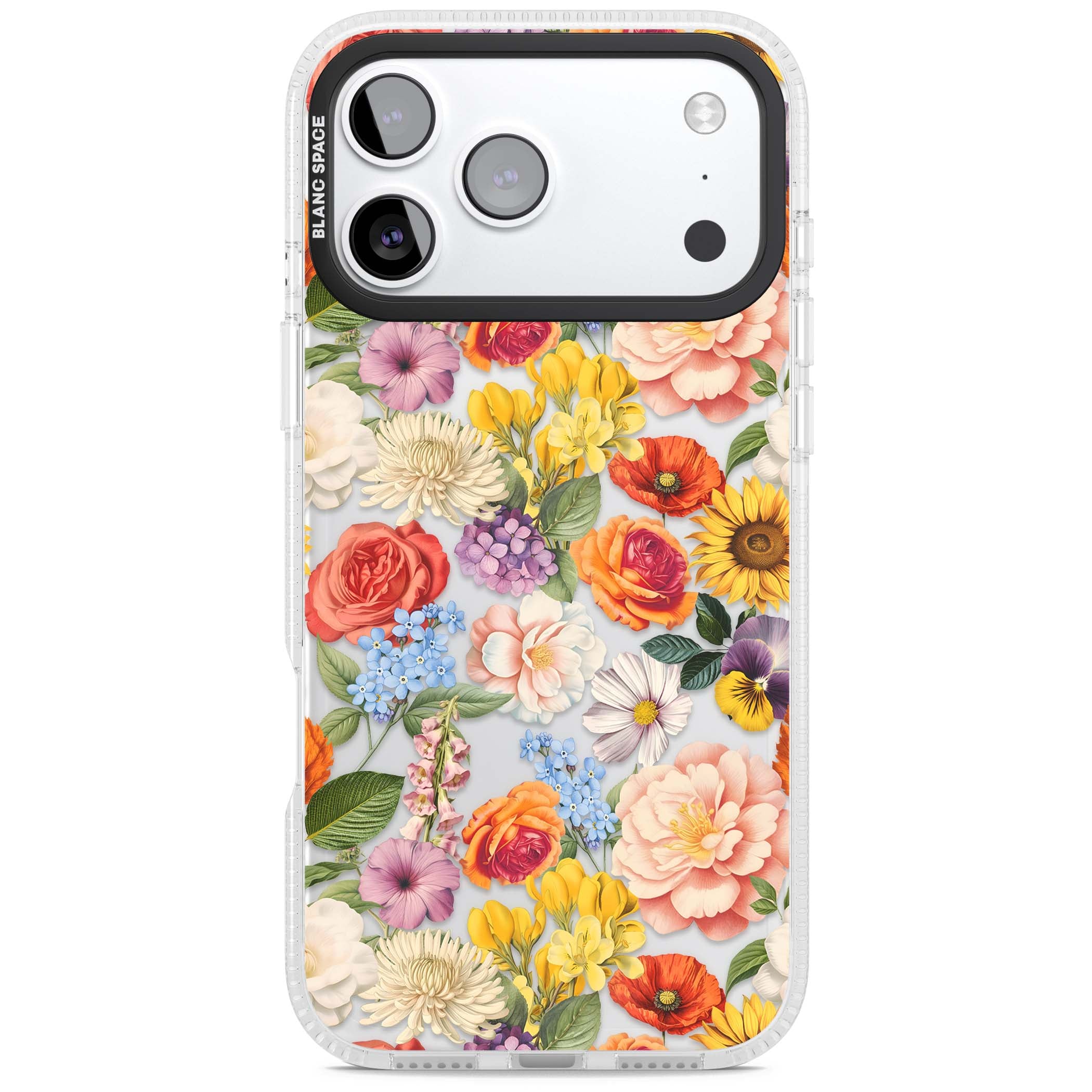 Bloom Basket floral iPhone case featuring cottage garden flowers including peonies, sunflowers, and wildflowers in pastel col | Clear Case Impact Air case for iPhone 17 Pro, iPhone 17 Pro Max