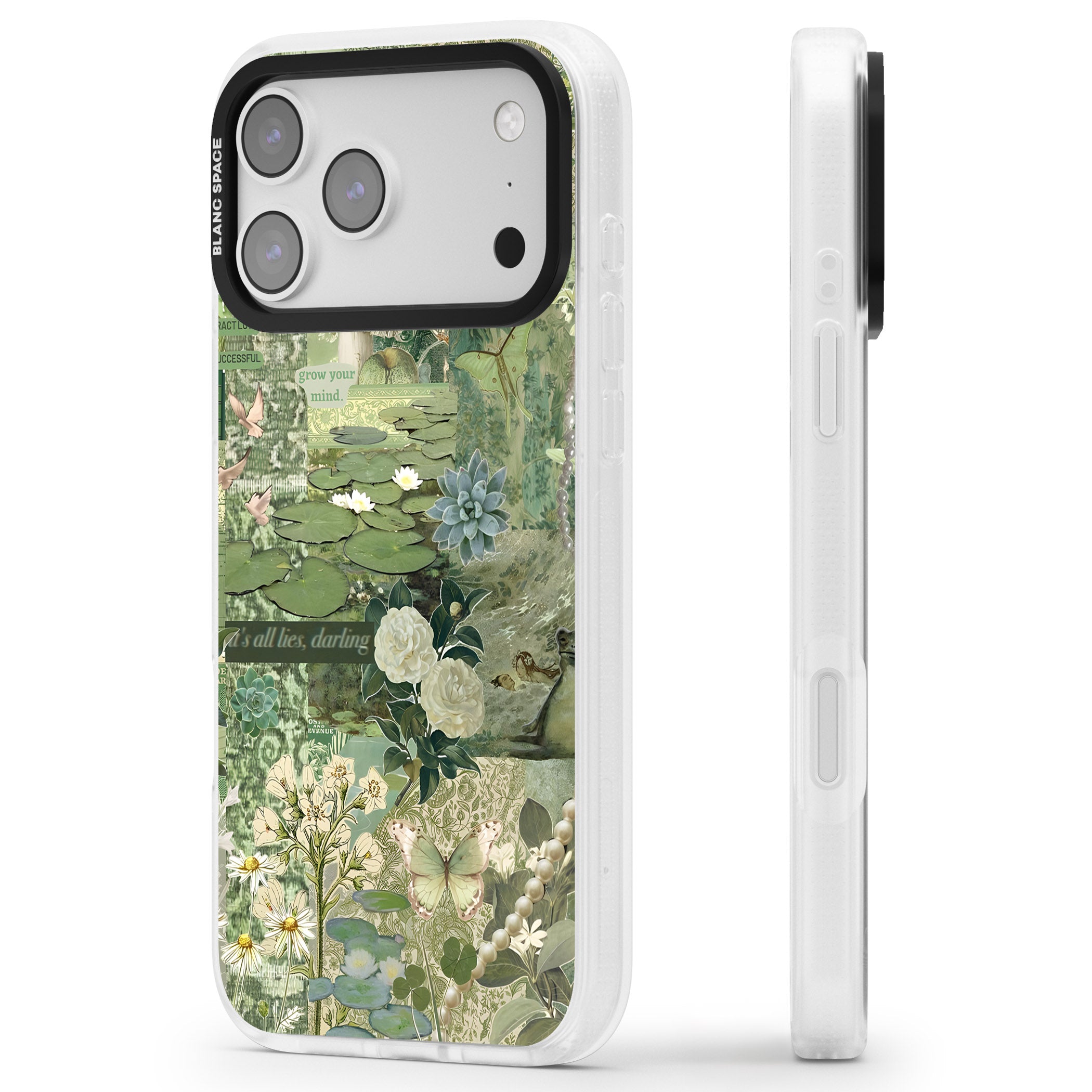 Sage Collage iPhone 17 Pro Max Impact Air Clear Phone Case Side Profile