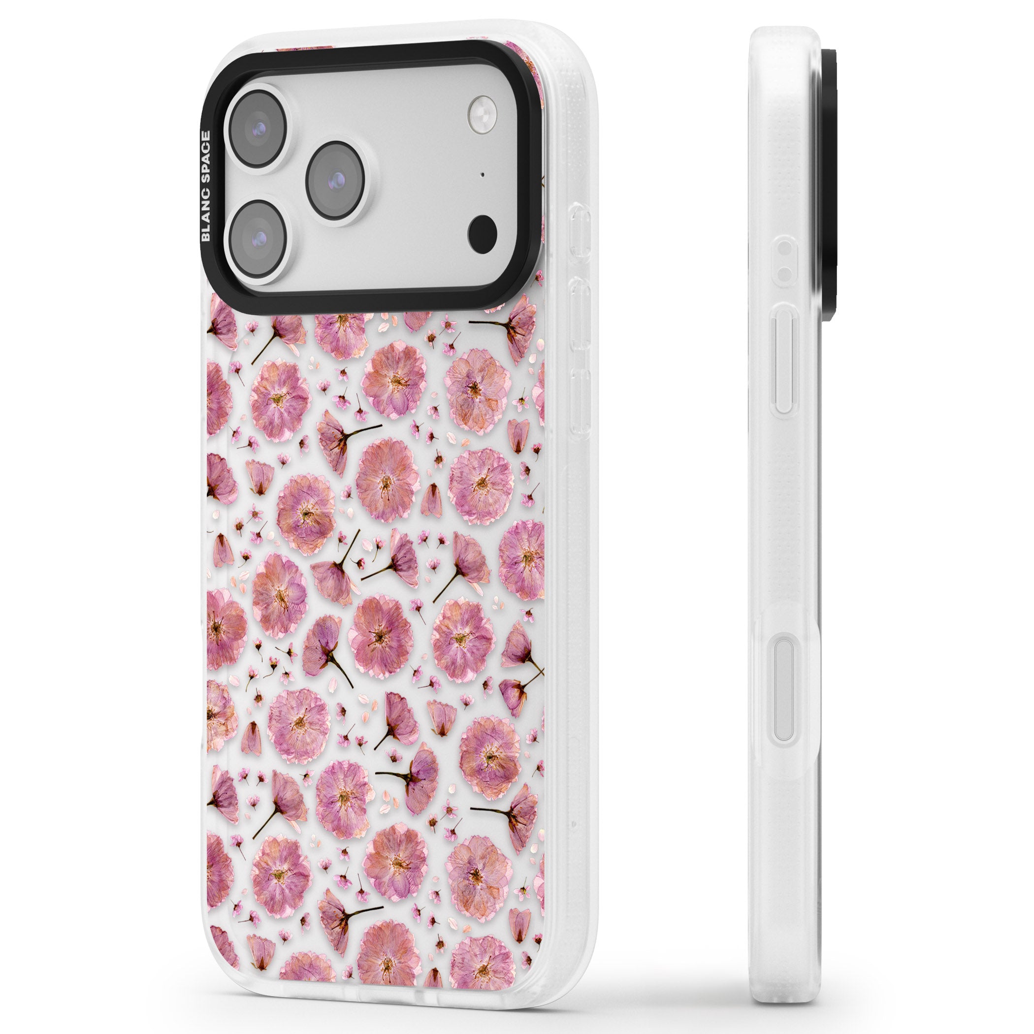Pink Florals & Blossom iPhone 17 Pro Max Impact Air Clear Phone Case Side Profile