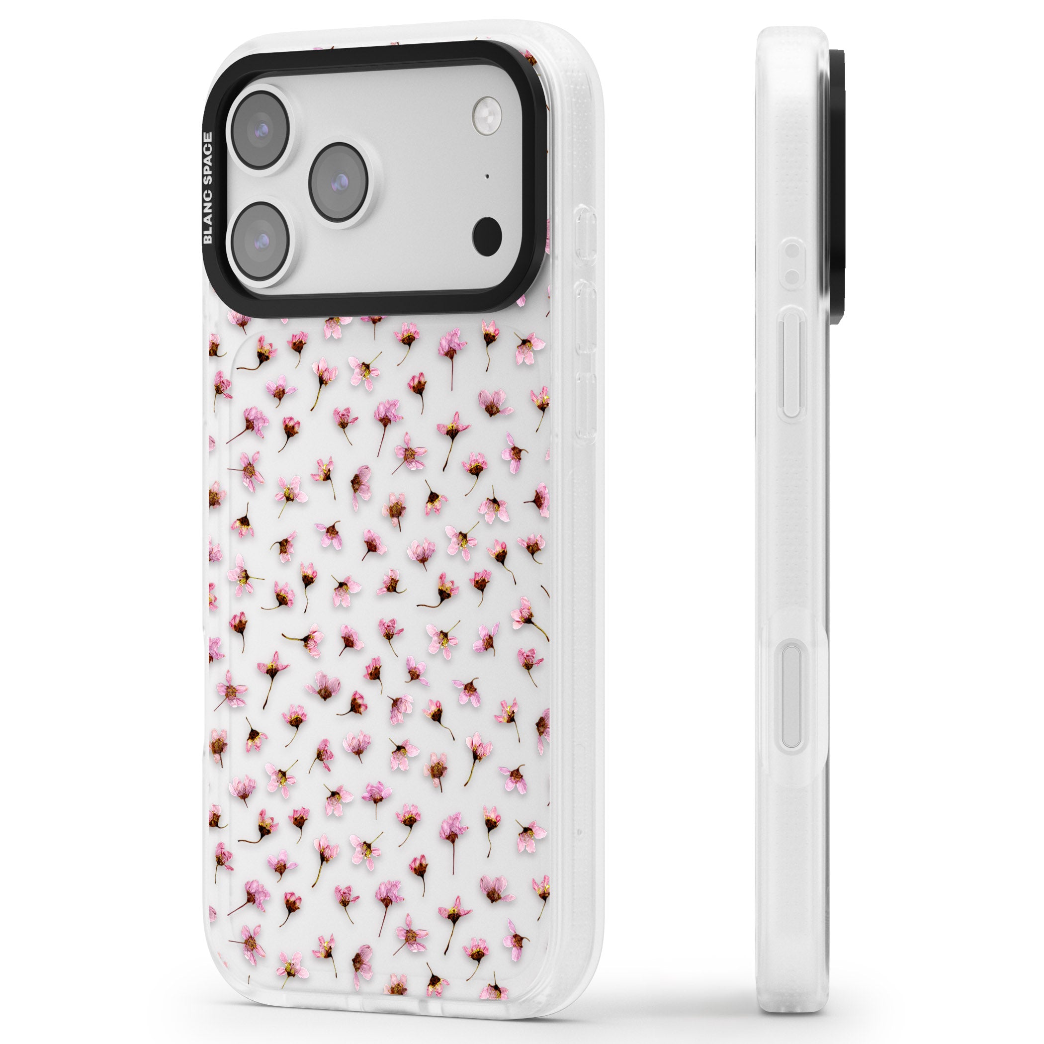 Pink Blossom iPhone 17 Pro Max Impact Air Clear Phone Case Side Profile