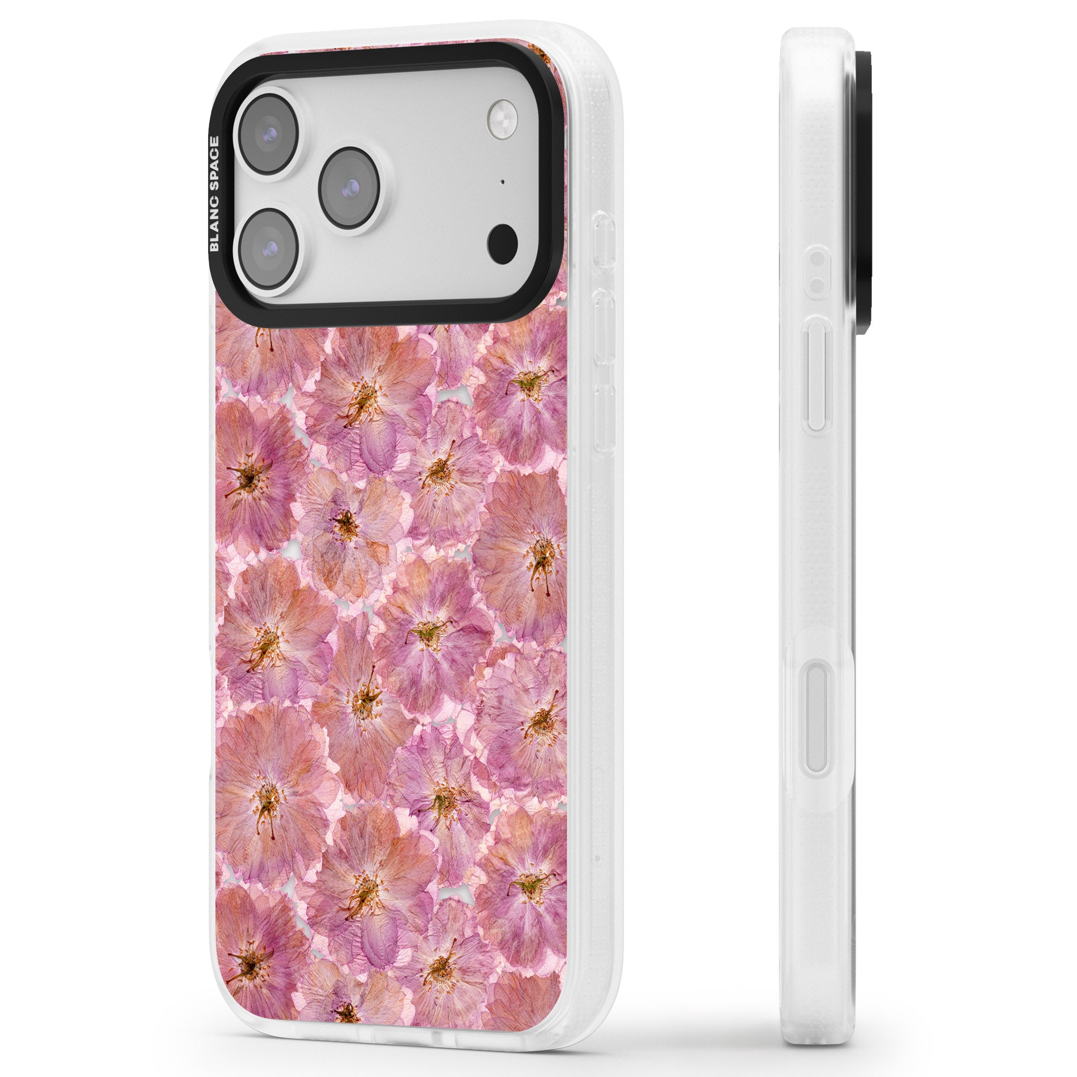 Large Pink Florals iPhone 17 Pro Max Impact Air Clear Phone Case Side Profile