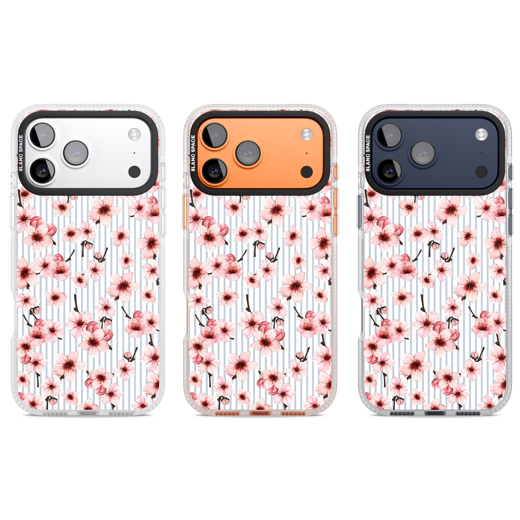 Cherry Blossoms Striped iPhone 17 Pro Impact Air Clear Phone Case APT Impact Protection