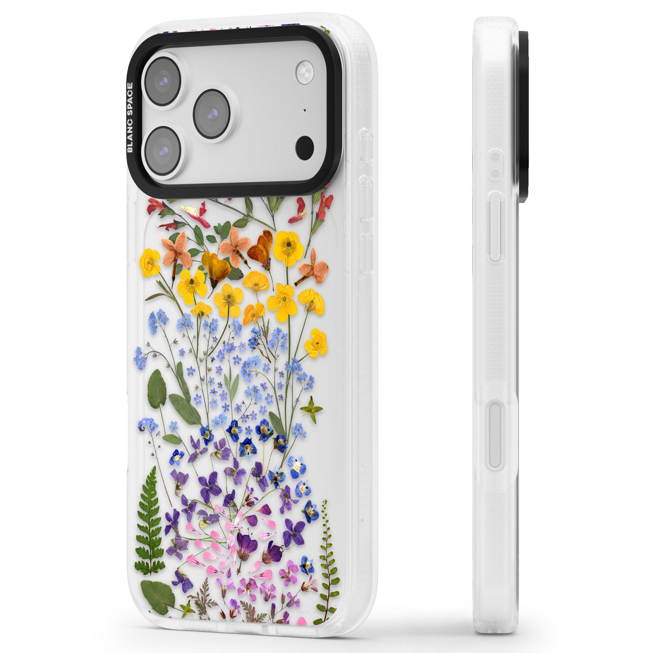 Pressed Wildflower Stripe iPhone 17 Pro Max Impact Air Clear Phone Case Side Profile