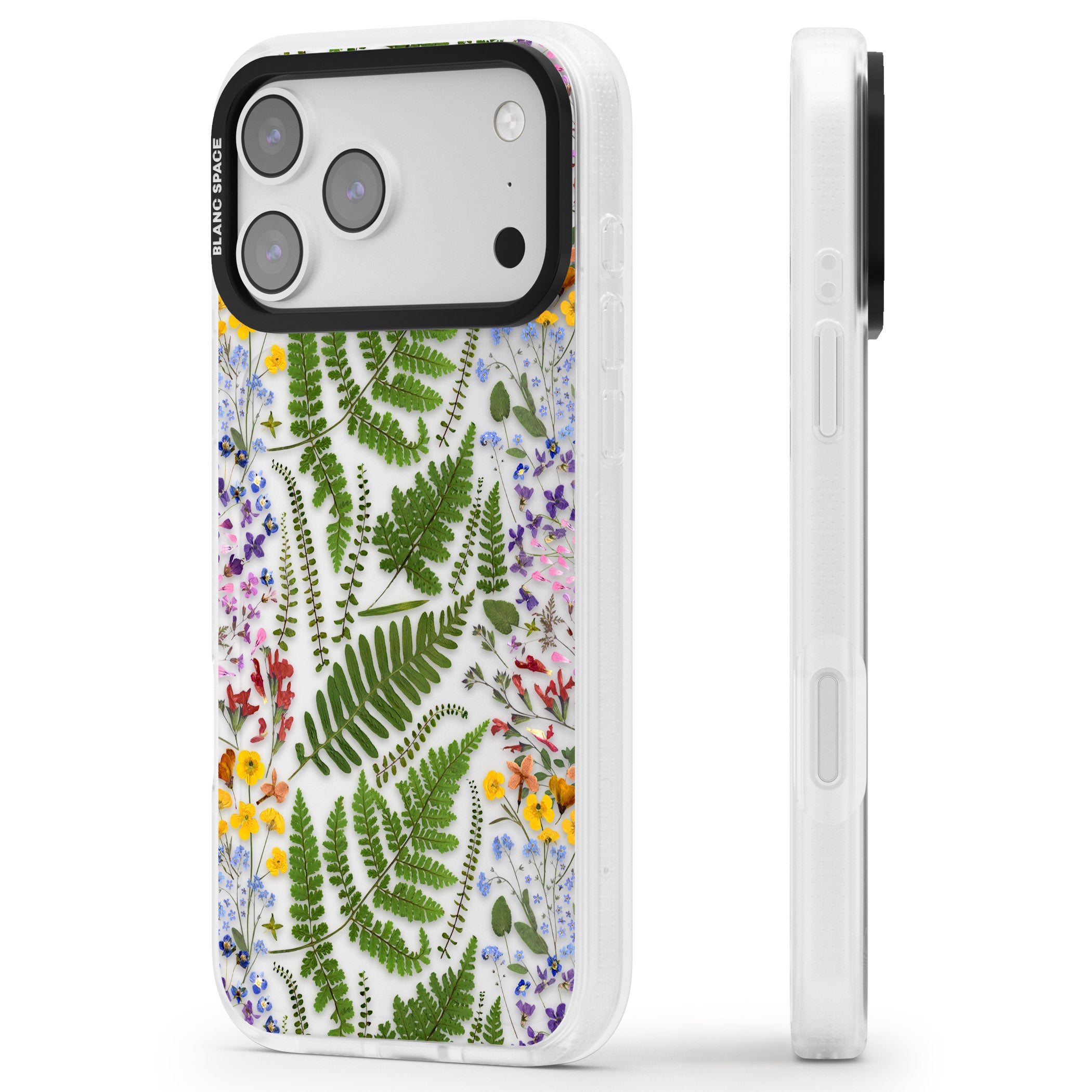 Botanical Fern & Floral iPhone 17 Pro Max Impact Air Clear Phone Case Side Profile