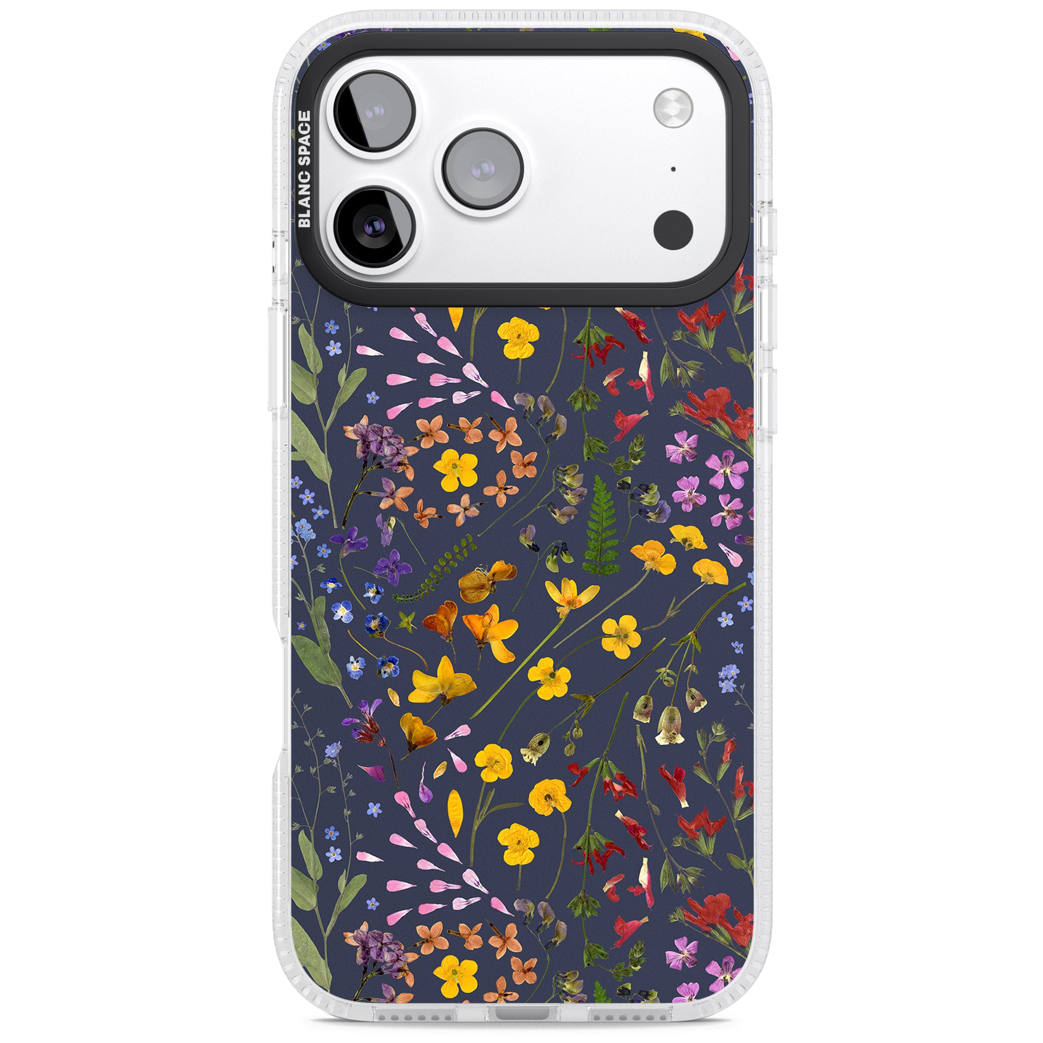 Wildflower Leaves Cluster Navy iPhone 17 Pro Max Impact Air Clear Phone Case